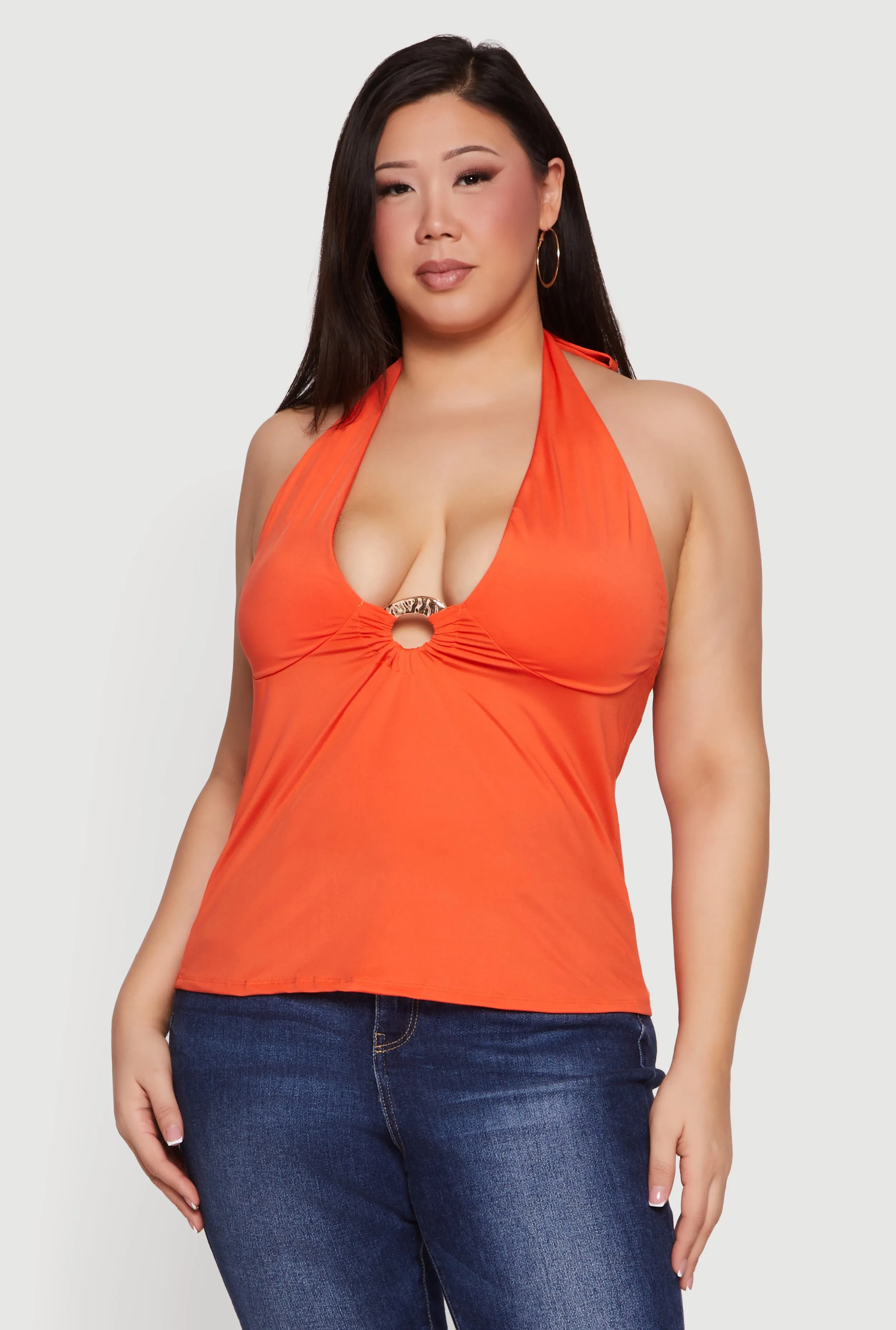 Plus Size Metallic O-Ring Keyhole Halter Top sold by Rainbow product image thumbnail 2