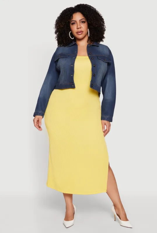 Plus Size Stone Wash Denim Cropped Button Front Jacket sold by Rainbow