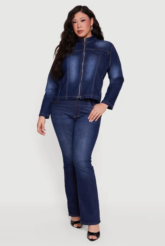Plus Size Zip Front Mock Neck Moto Jacket sold by Rainbow