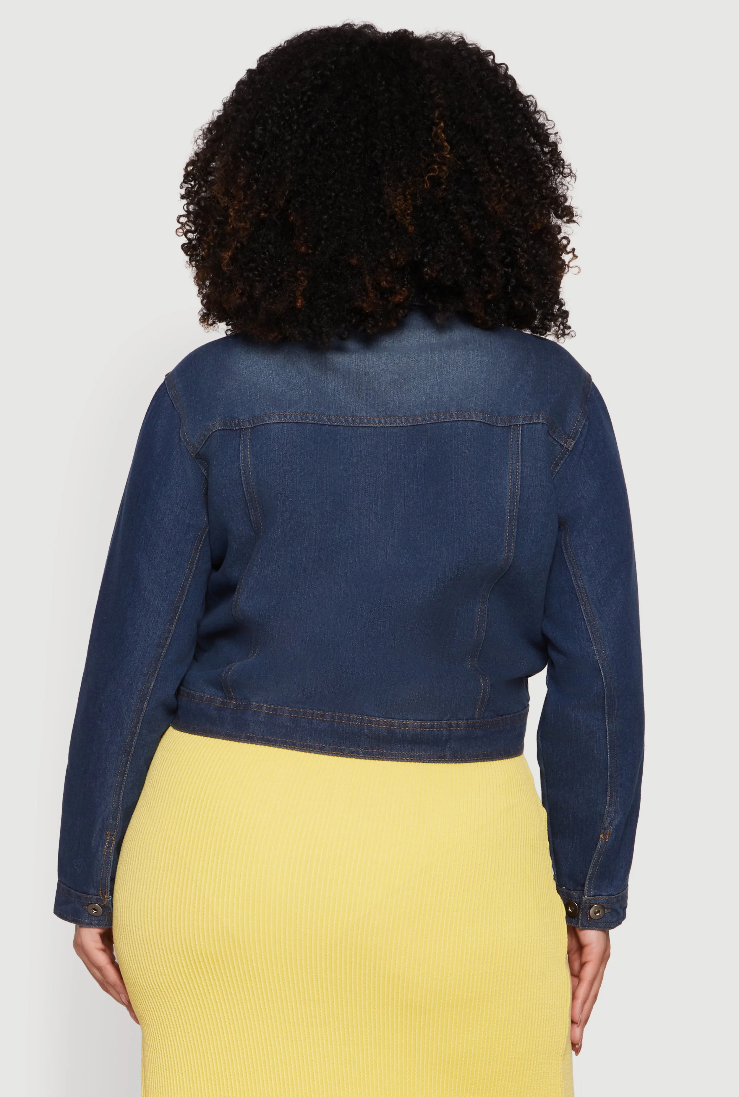 Plus Size Stone Wash Denim Cropped Button Front Jacket sold by Rainbow product image thumbnail 5