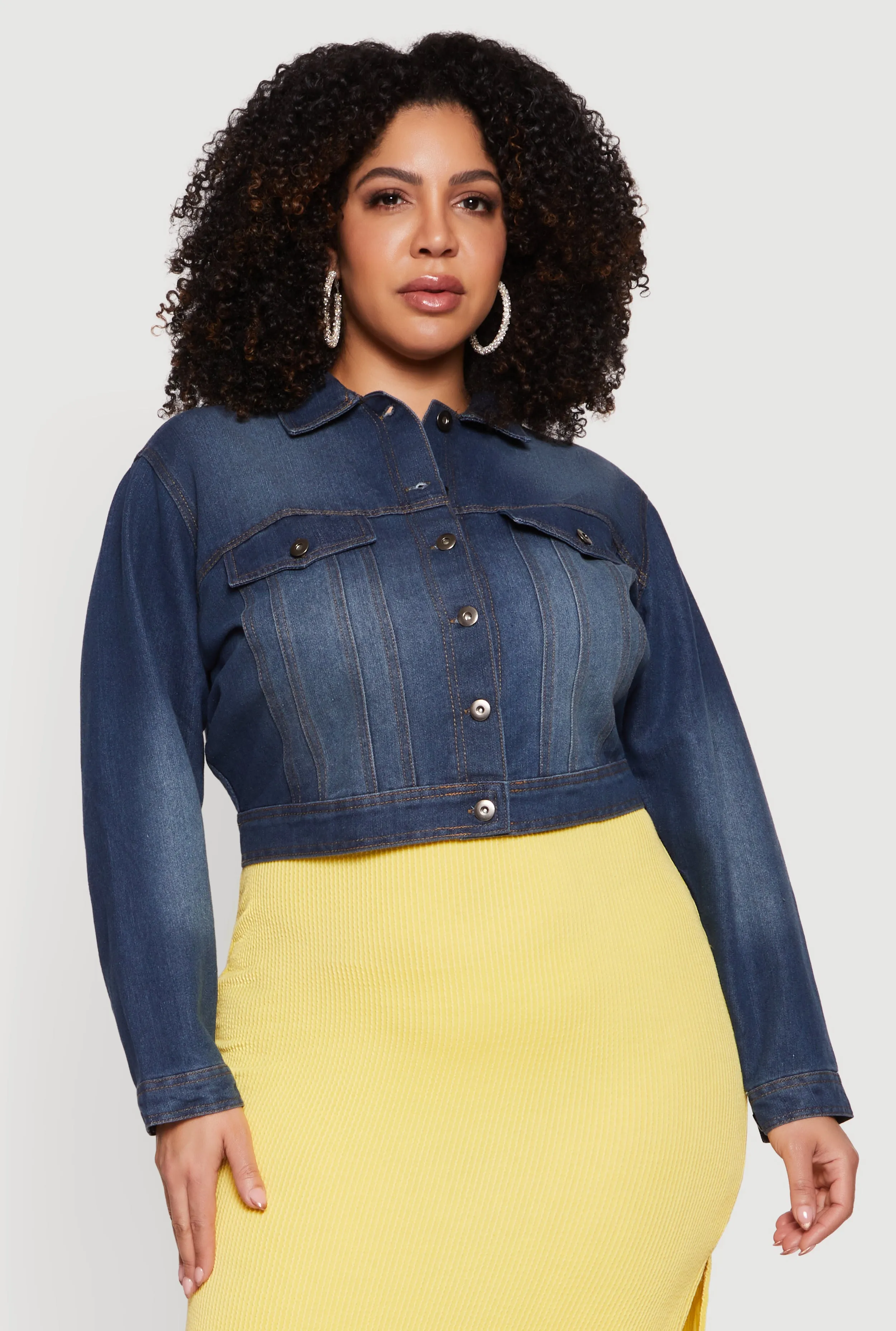 Plus Size Stone Wash Denim Cropped Button Front Jacket sold by Rainbow product image thumbnail 2