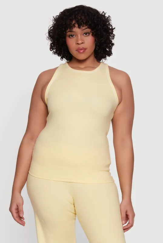 Plus Size Contrast Trim Piping Racerback Active Top sold by Rainbow