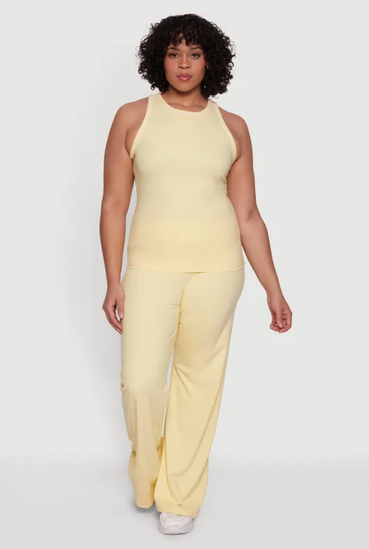 Plus Size Wide Leg Pants with Contrast Trim sold by Rainbow