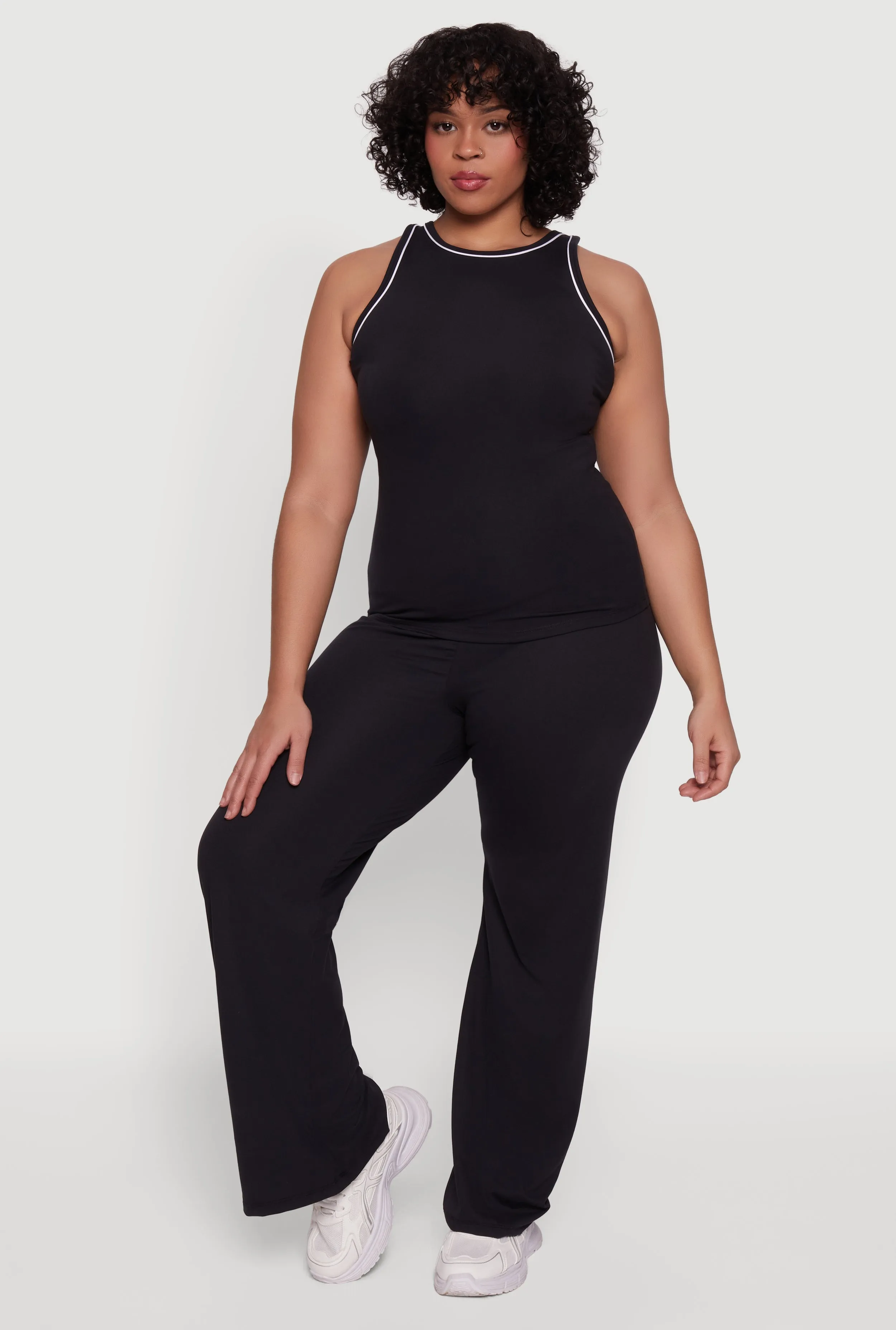Plus Size Wide Leg Pants with Contrast Trim sold by Rainbow