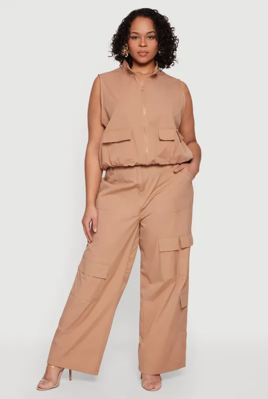 Plus Size Nylon High Waisted Wide Leg Utility Pants sold by Rainbow