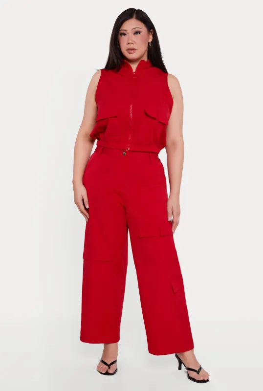 Plus Size Nylon High Waisted Wide Leg Utility Pants sold by Rainbow