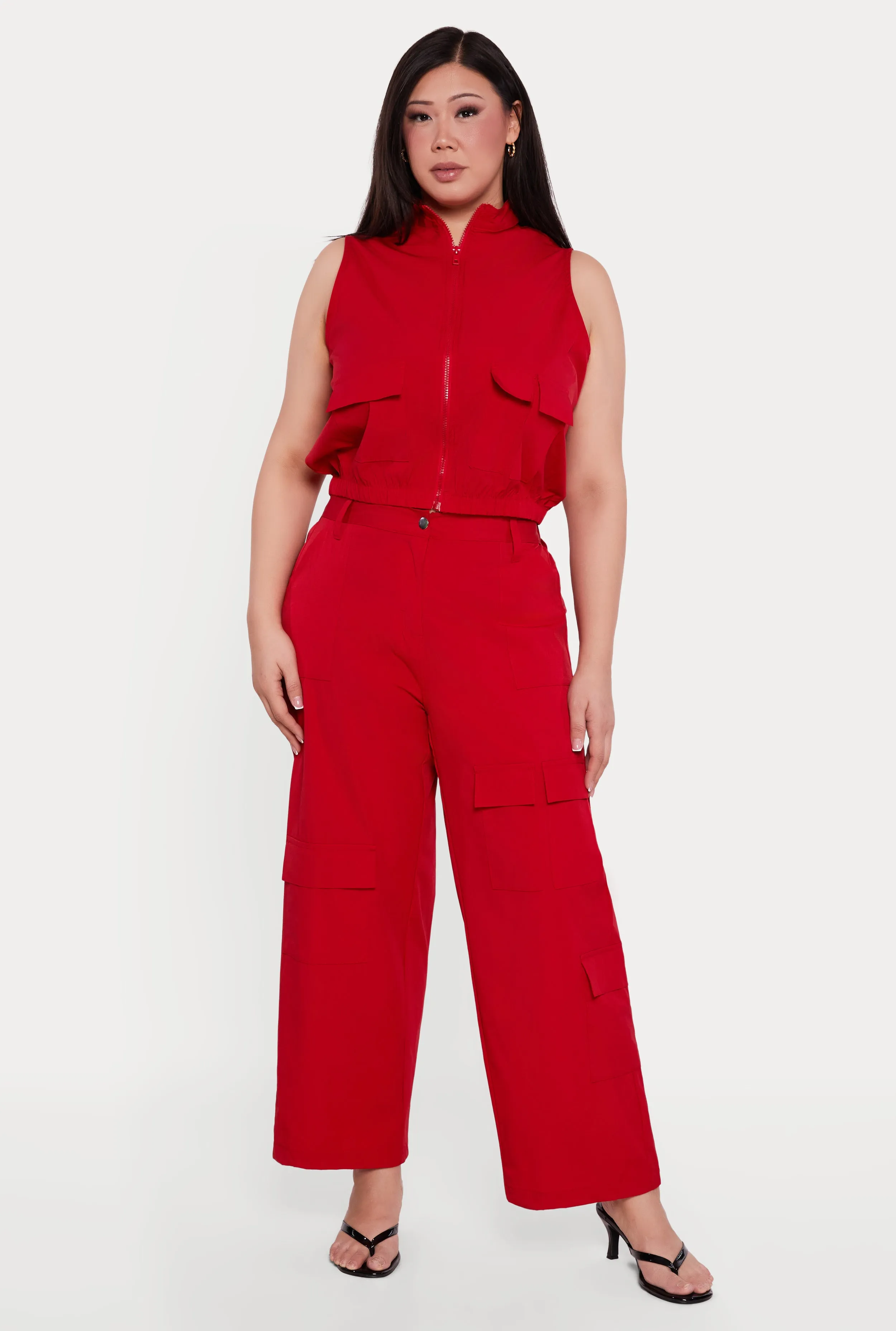Plus Size Nylon High Waisted Wide Leg Utility Pants sold by Rainbow
