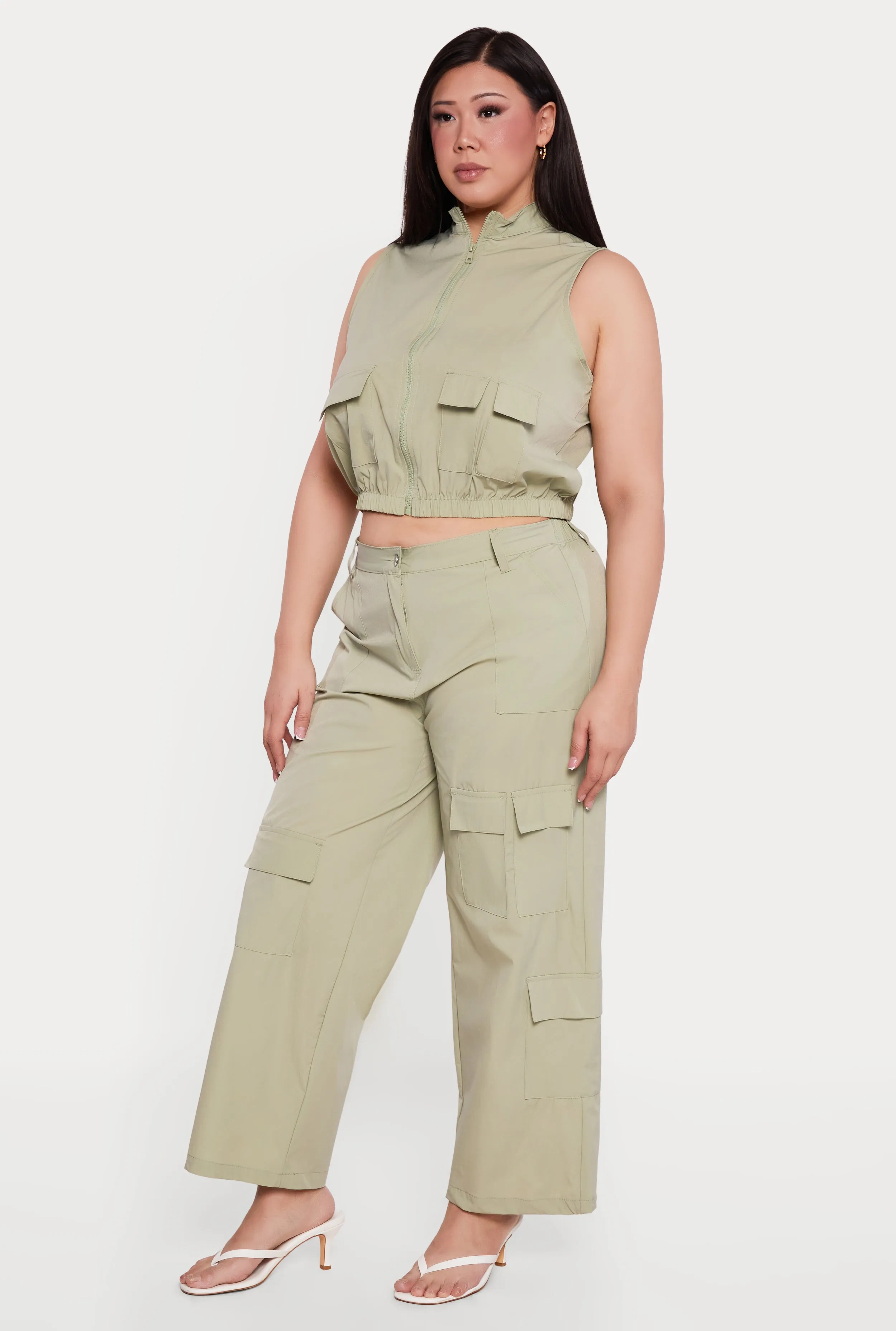 Plus Size Nylon High Waisted Wide Leg Utility Pants sold by Rainbow product image thumbnail 2