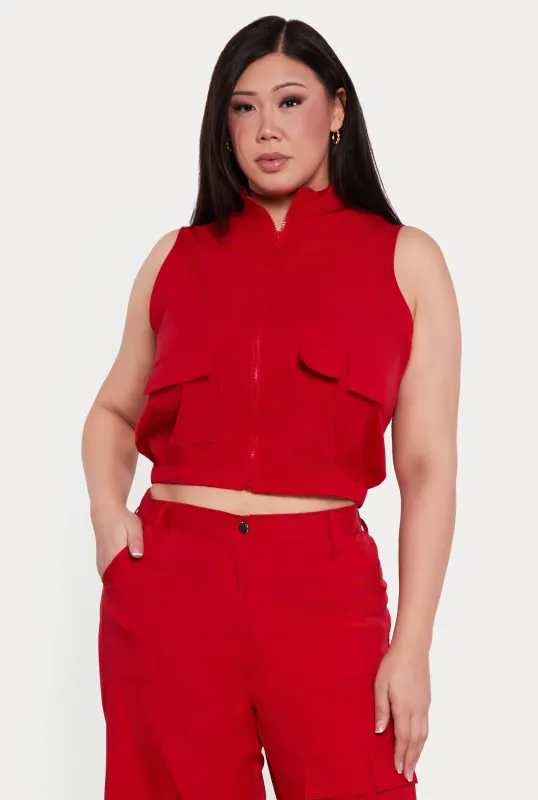 Plus Size Nylon Cropped Zip Front Windbreaker Vest sold by Rainbow