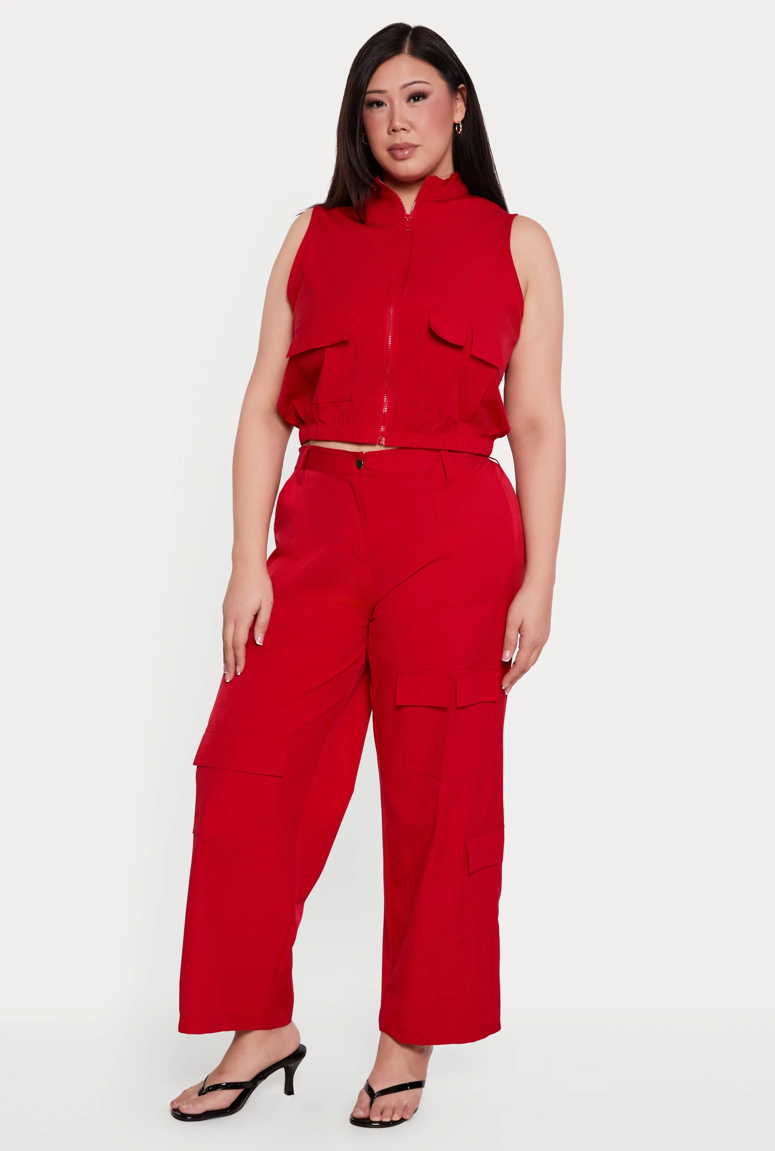 Plus Size Nylon Cropped Zip Front Windbreaker Vest sold by Rainbow product image thumbnail 2