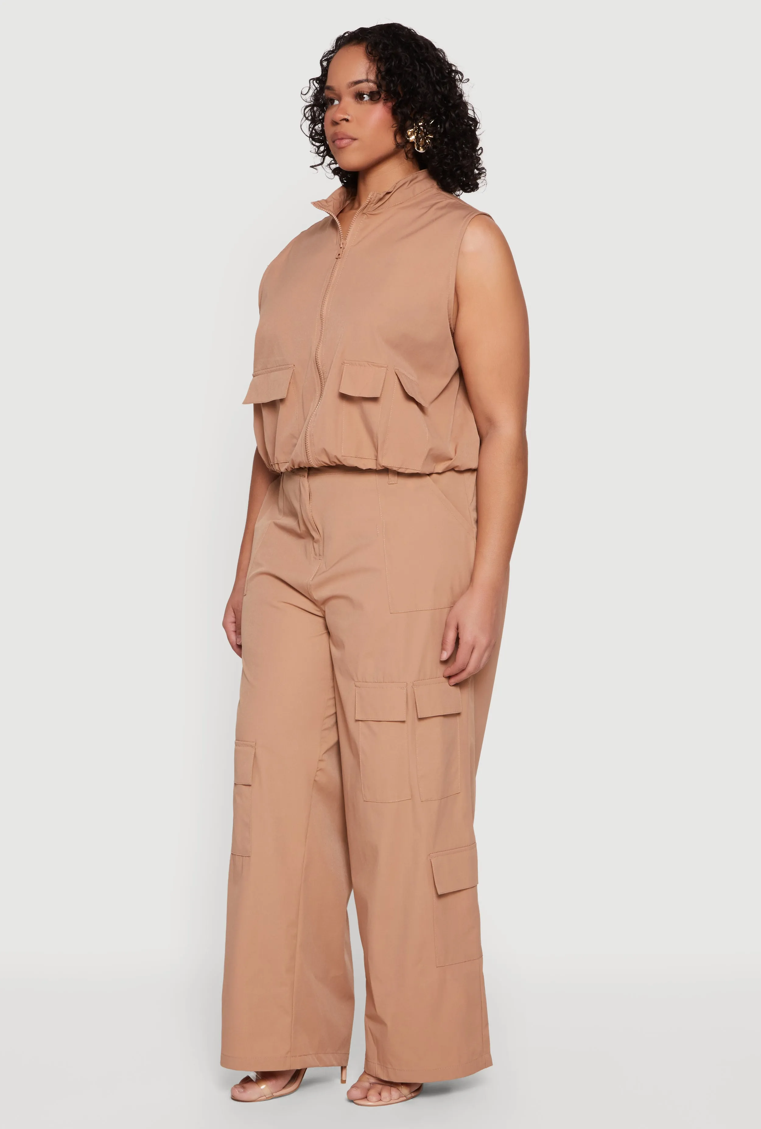 Plus Size Nylon Cropped Zip Front Windbreaker Vest sold by Rainbow product image thumbnail 3