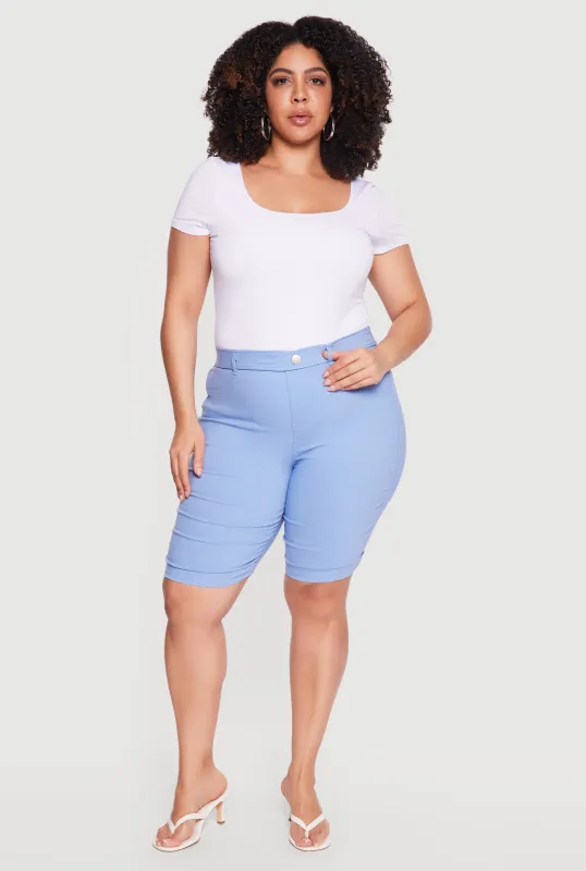 Plus Size Hyperstretch Solid Bermuda Shorts made by Rainbow