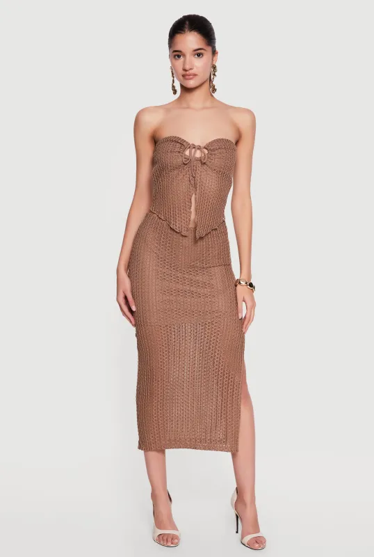 Side Slit Lace Overlay Midi Skirt made by Rainbow