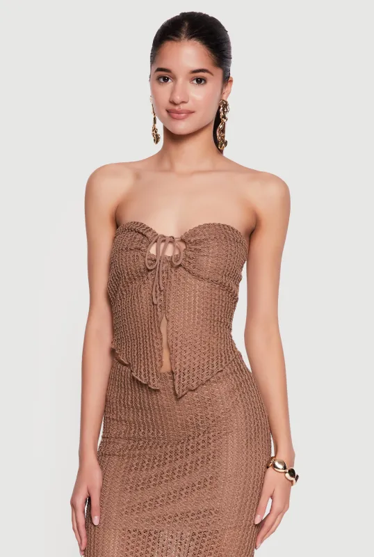 Lace Drawstring Keyhole Crop Tube Top made by Rainbow