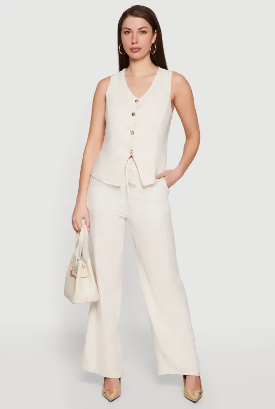 Linen High Waisted Wide Leg Pull On Pants sold by Rainbow