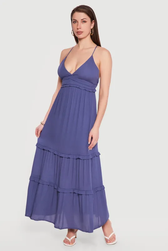 Gauze Knit Keyhole Detail Tiered Maxi Dress sold by Rainbow