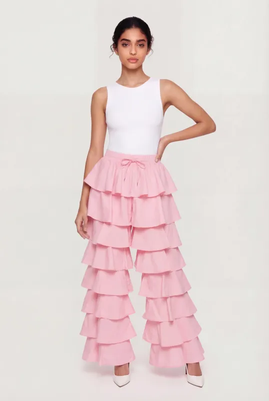 Drawstring Waist Ruffle Tiered Casual Pants made by Daisy