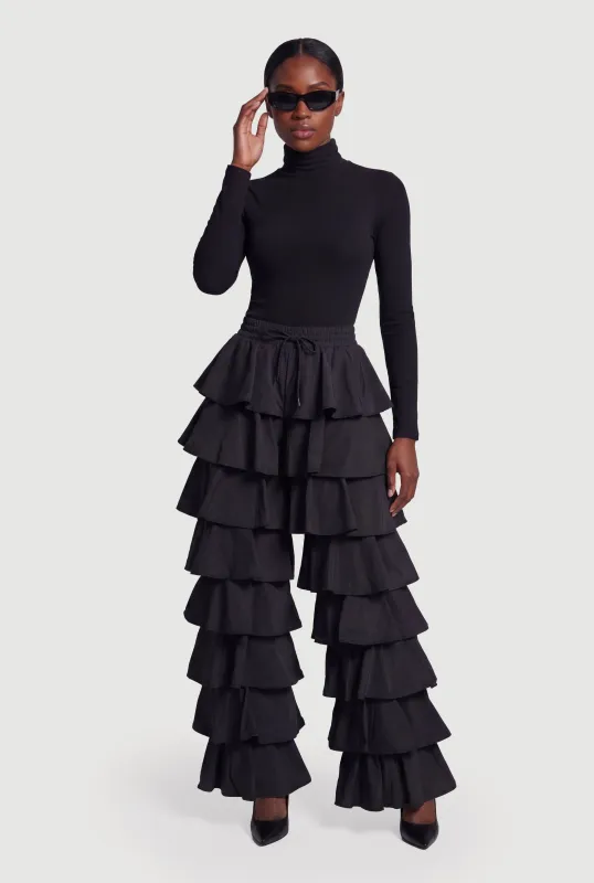 Drawstring Waist Ruffle Tiered Casual Pants made by Daisy