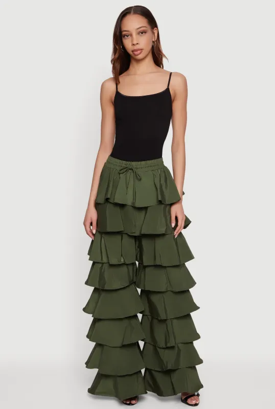 Drawstring Waist Ruffle Tiered Casual Pants made by Daisy