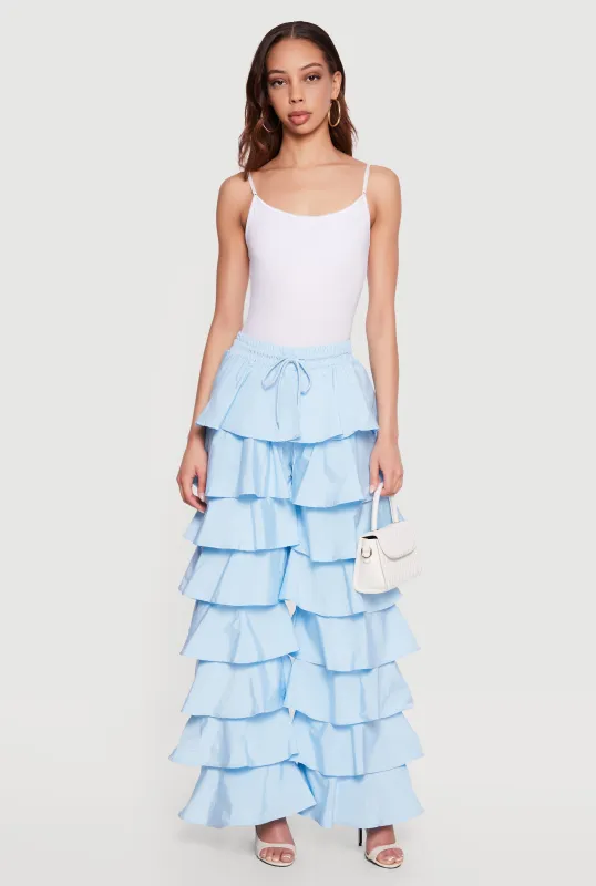 Drawstring Waist Ruffle Tiered Casual Pants made by Daisy