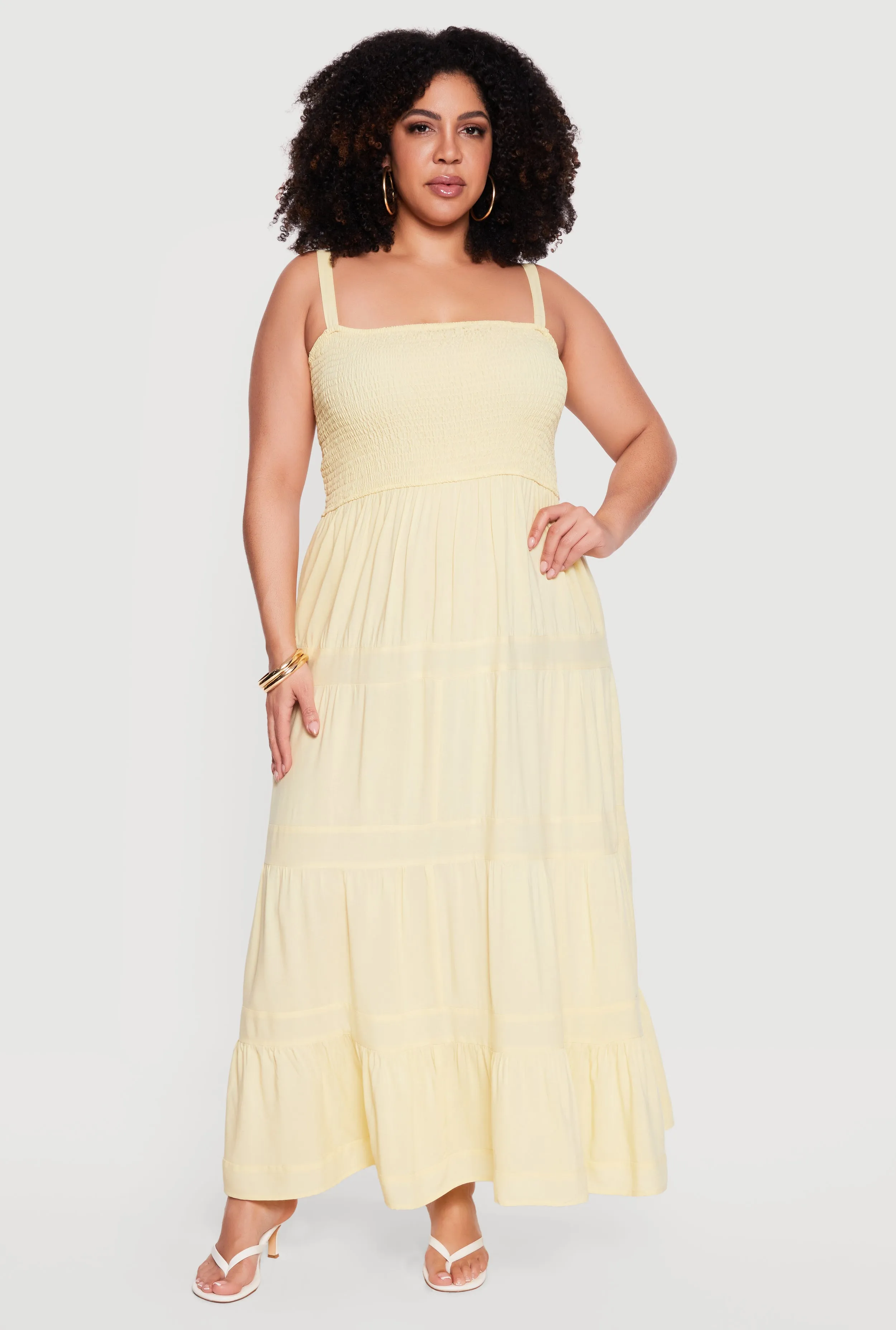 Plus Size Square Neck Smocked Tiered Maxi Dress sold by Rainbow product image thumbnail 5