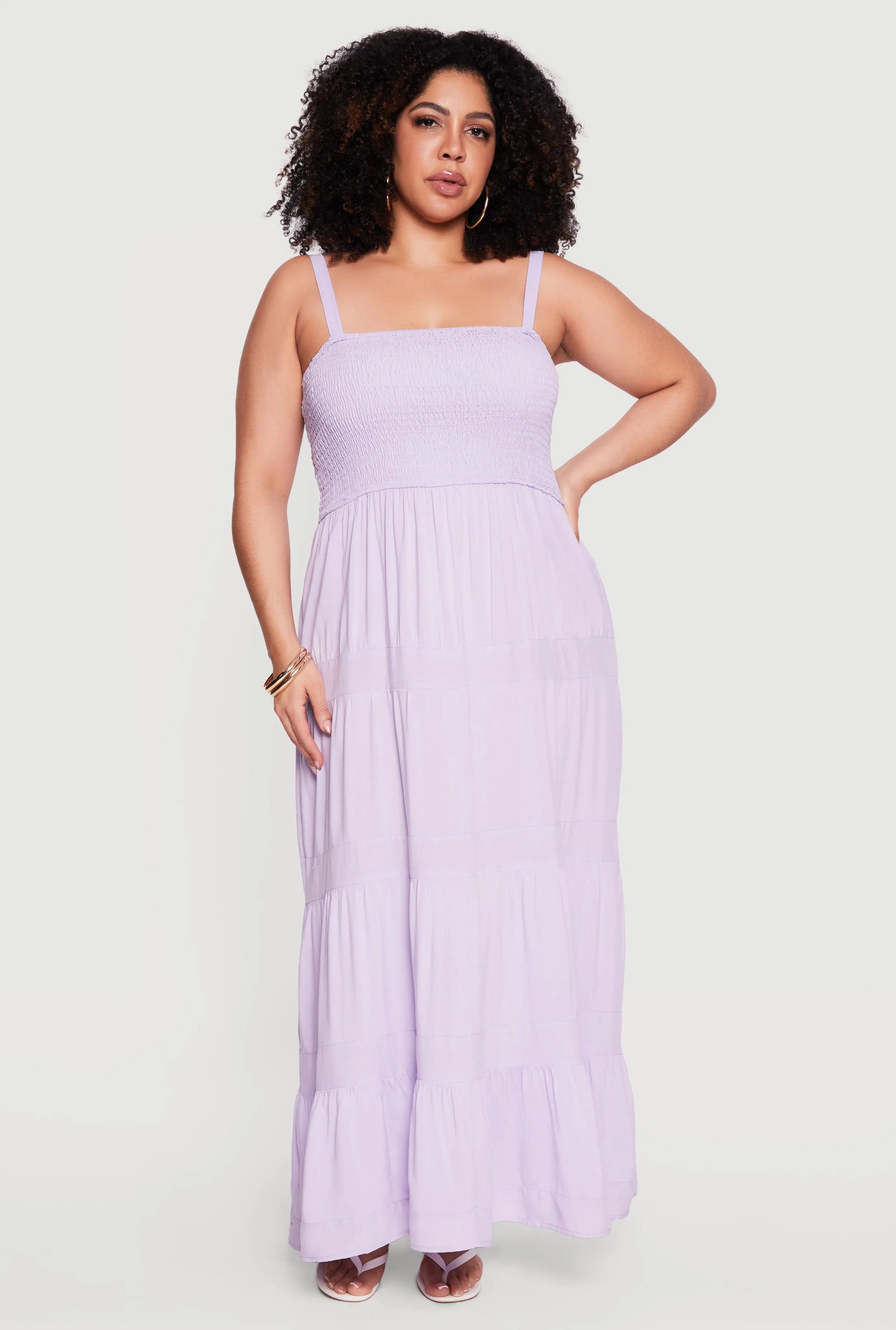Plus Size Square Neck Smocked Tiered Maxi Dress sold by Rainbow product image thumbnail 4
