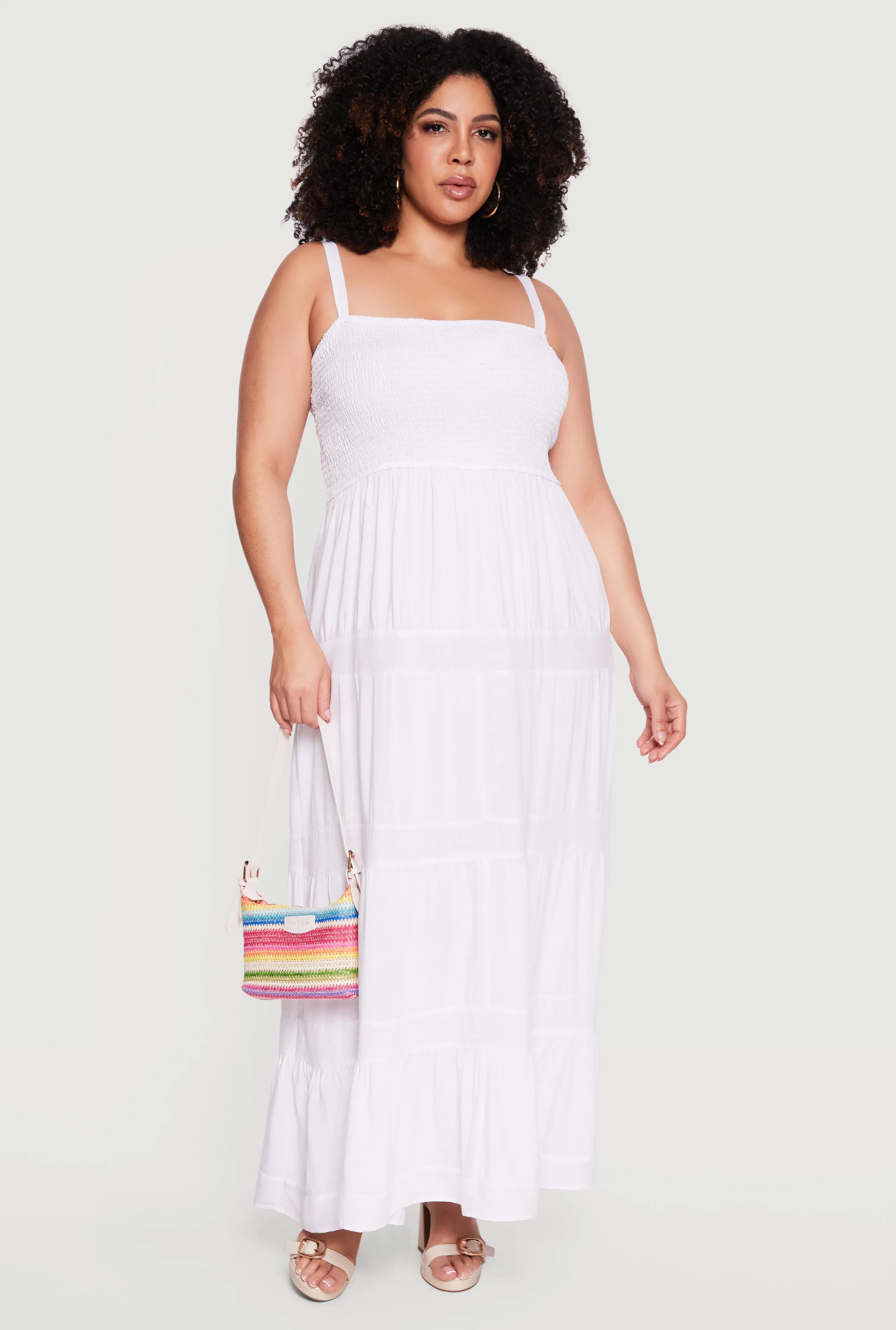 Plus Size Square Neck Smocked Tiered Maxi Dress sold by Rainbow product image thumbnail 3