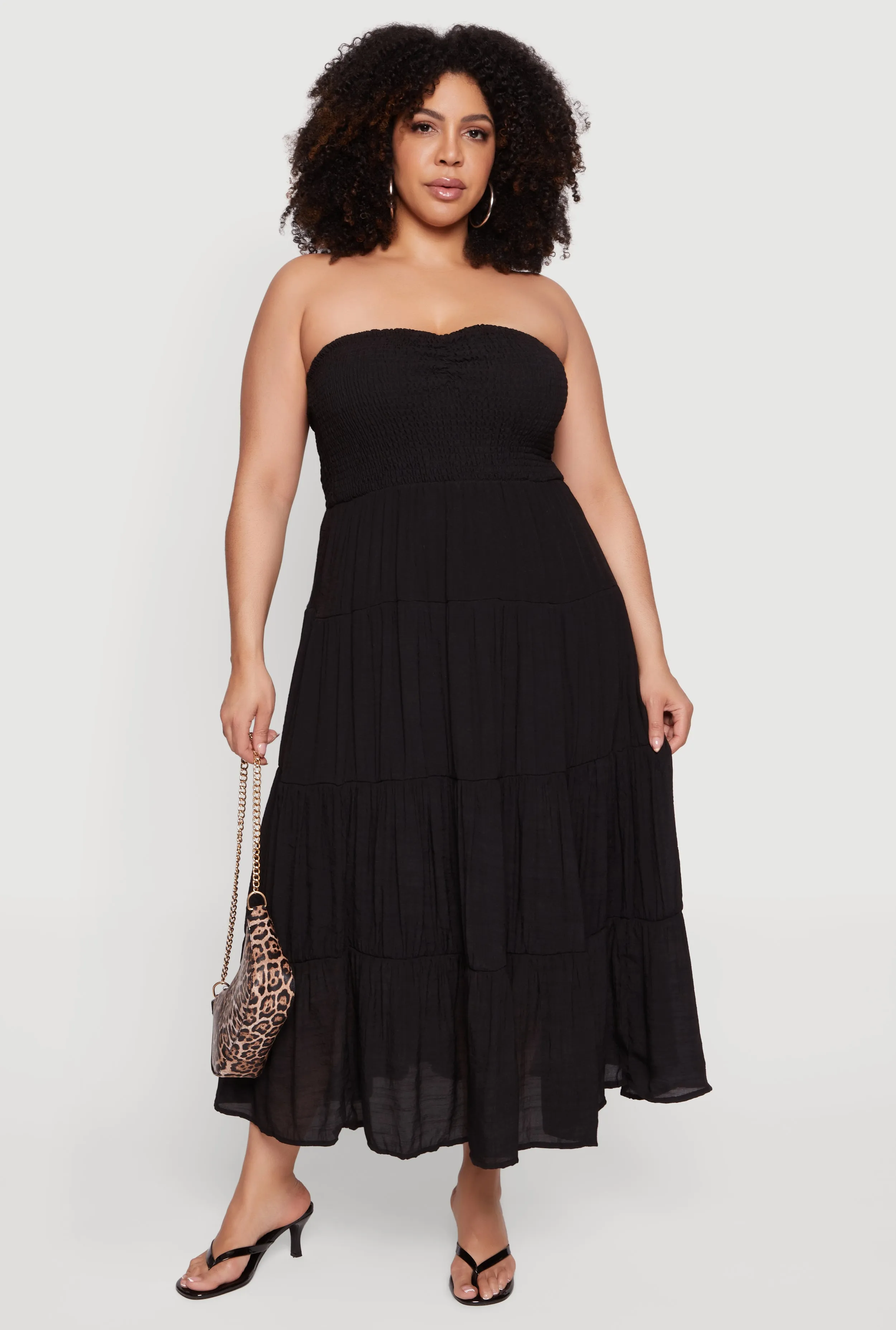 Plus Size Smocked Tube Tiered Gauze Knit Maxi Dress sold by Rainbow product image thumbnail 2