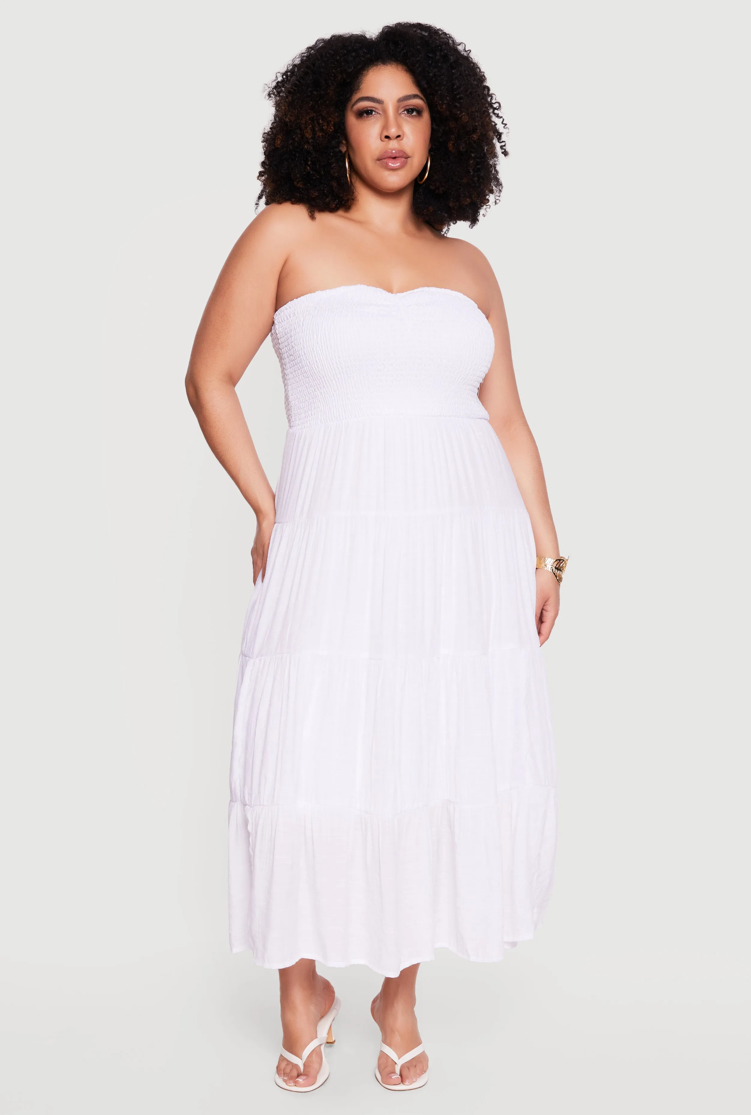 Plus Size Smocked Tube Tiered Gauze Knit Maxi Dress sold by Rainbow product image thumbnail 3