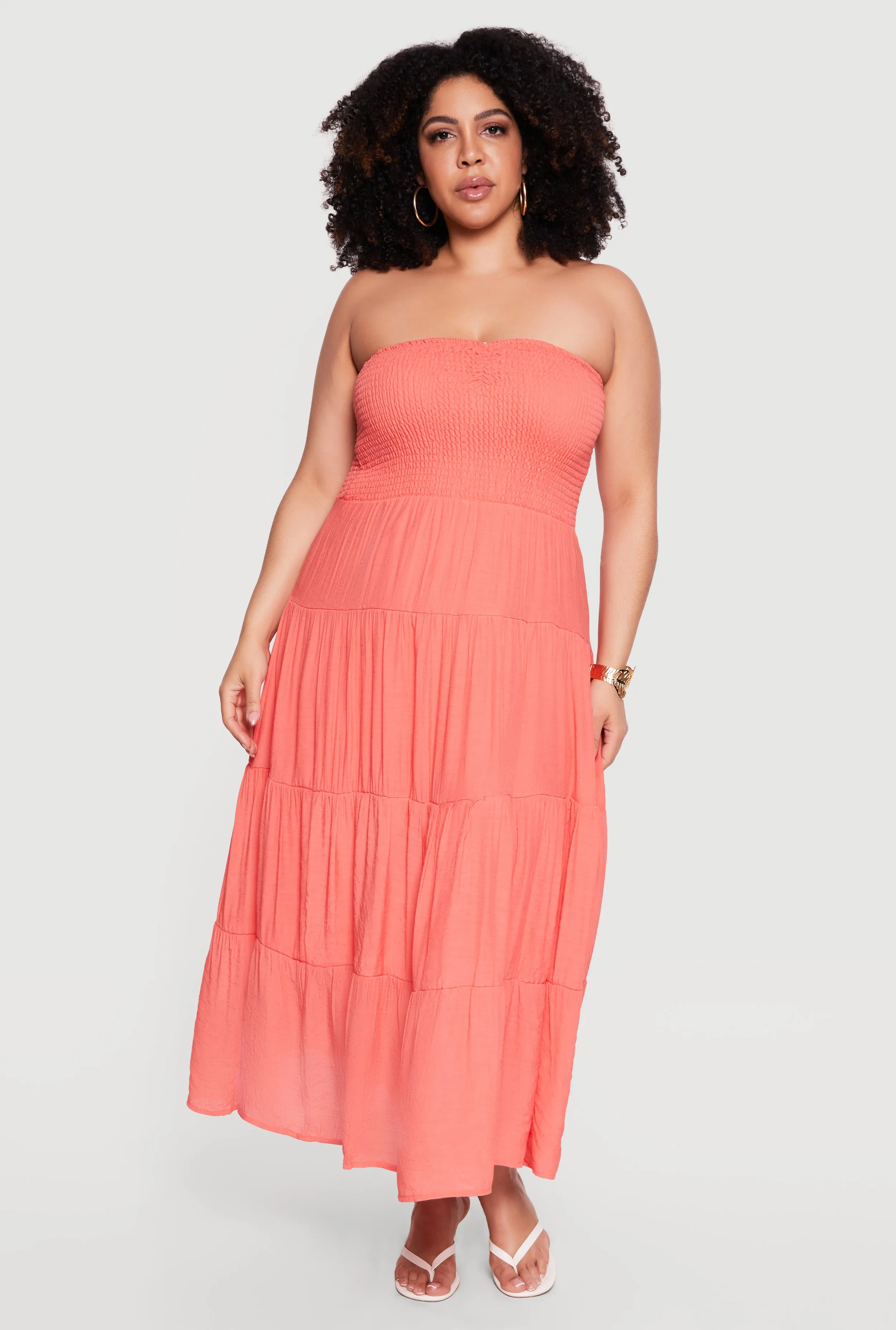 Plus Size Smocked Tube Tiered Gauze Knit Maxi Dress sold by Rainbow product image thumbnail 4
