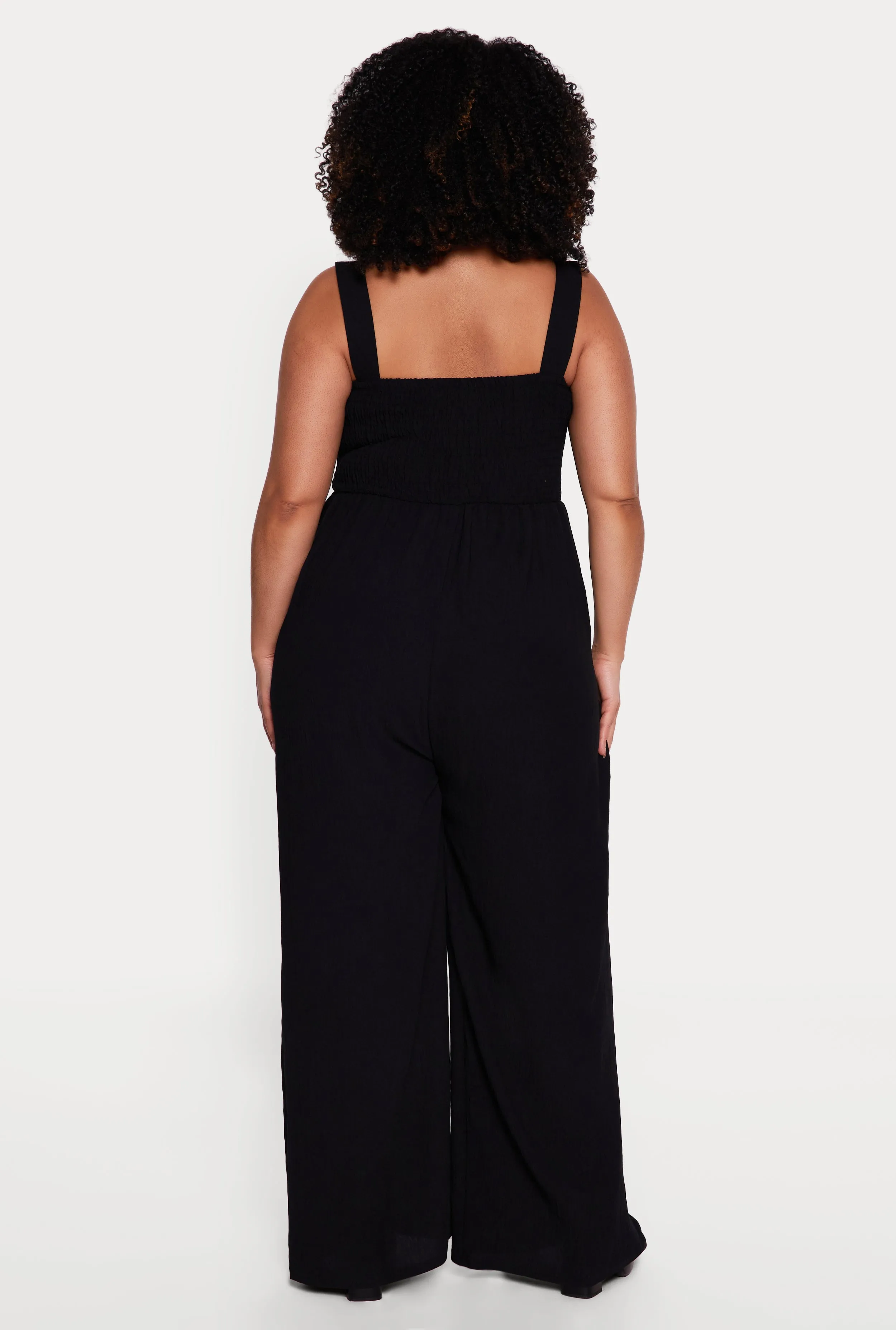 Plus Size Sleeveless Smocked Jumpsuit with Pockets sold by Rainbow product image thumbnail 3