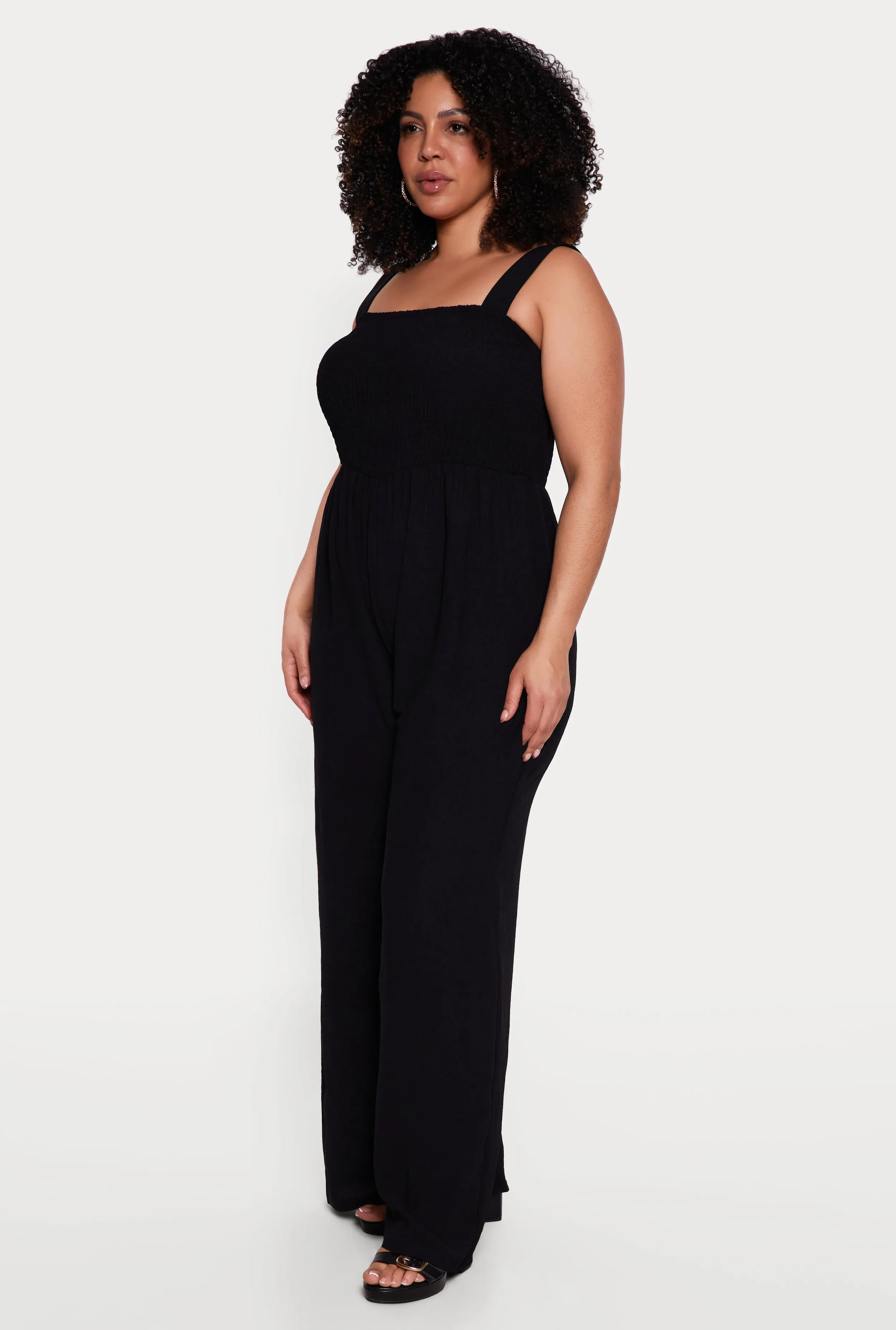 Plus Size Sleeveless Smocked Jumpsuit with Pockets sold by Rainbow product image thumbnail 2