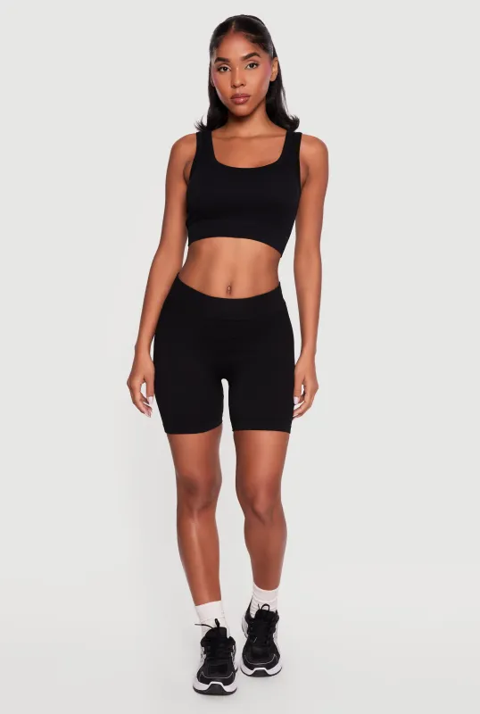 Ribbed Knit Seamless Biker Shorts made by Rainbow