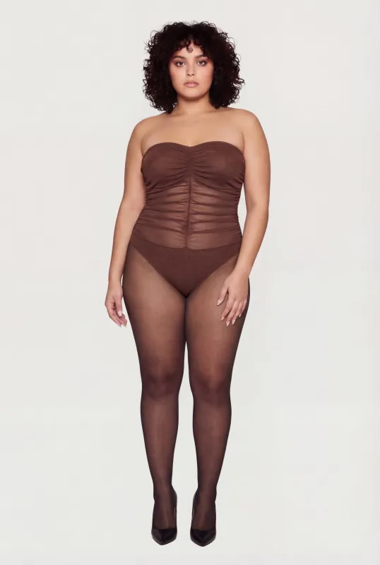 Plus Size Mesh Ruched Strapless Bodysuit made by Rainbow