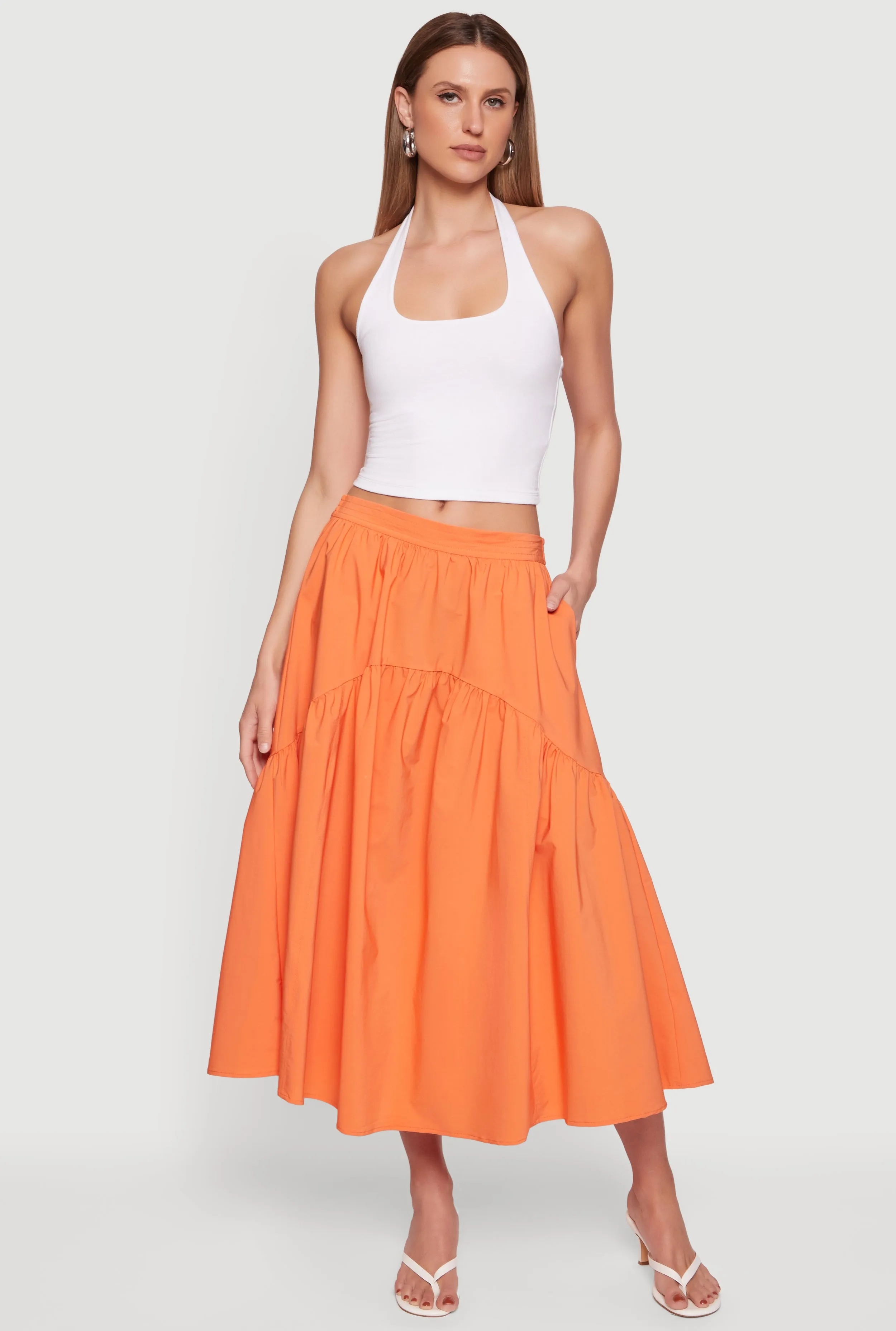 Drop Waist Ruffle Trim Midi Skirt sold by Rainbow