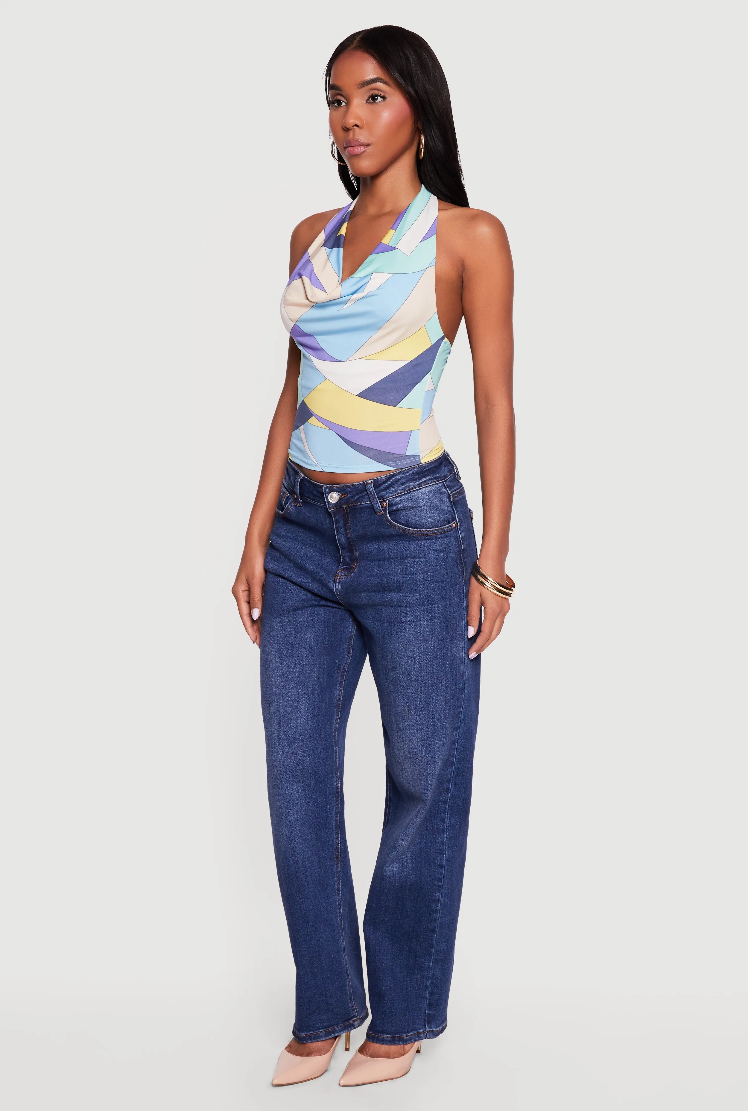 Abstract Patterned Cowl Neck Halter Top sold by Rainbow product image thumbnail 3
