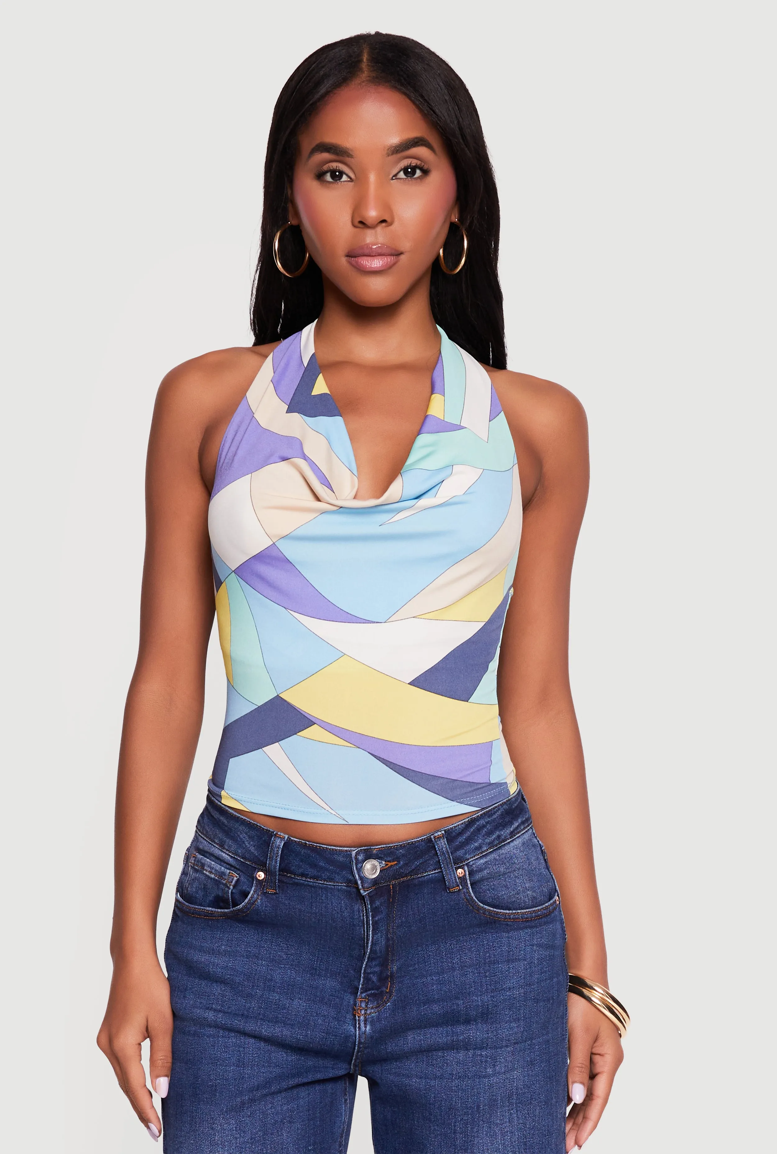 Abstract Patterned Cowl Neck Halter Top sold by Rainbow product image thumbnail 2