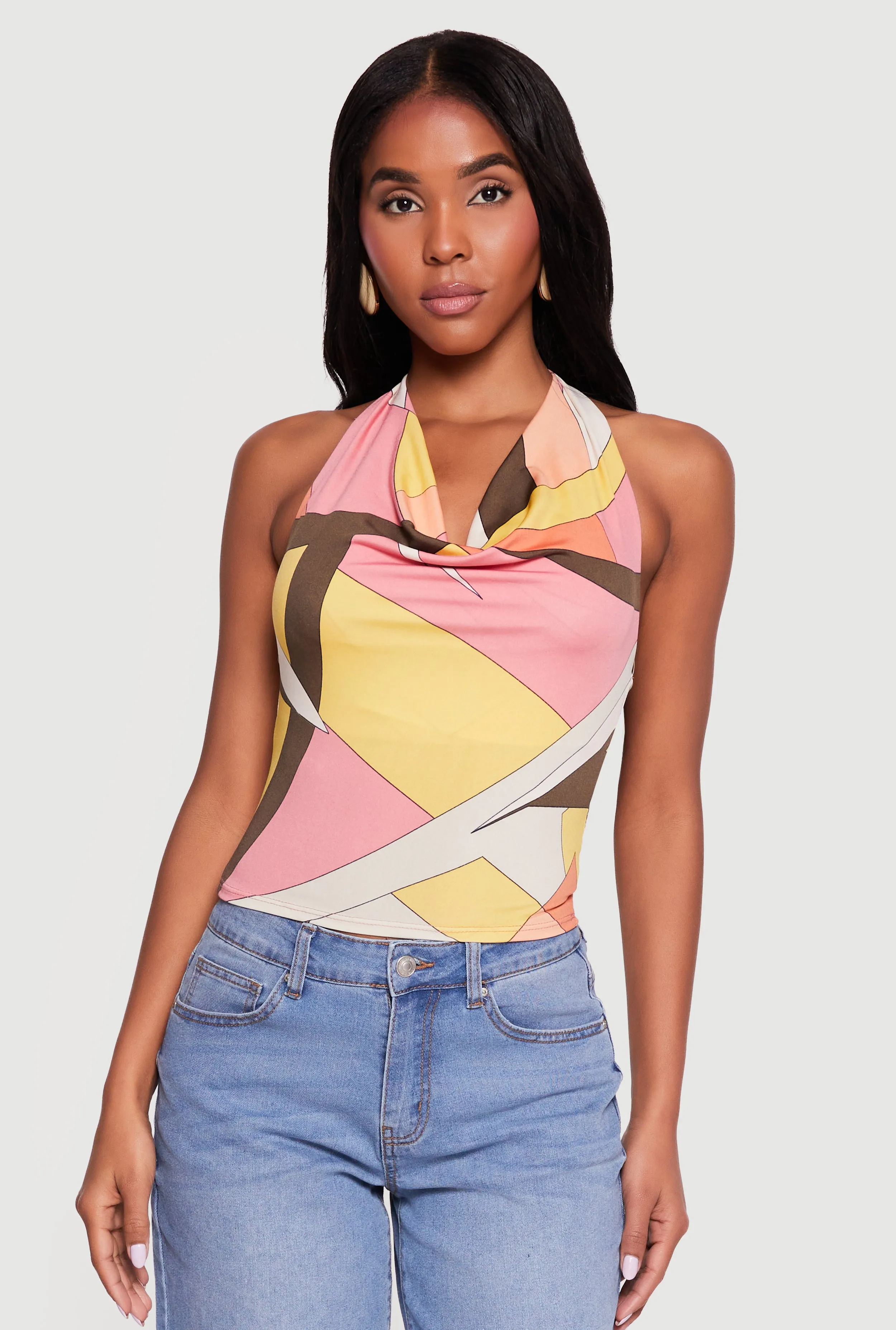 Abstract Patterned Cowl Neck Halter Top sold by Rainbow product image thumbnail 2