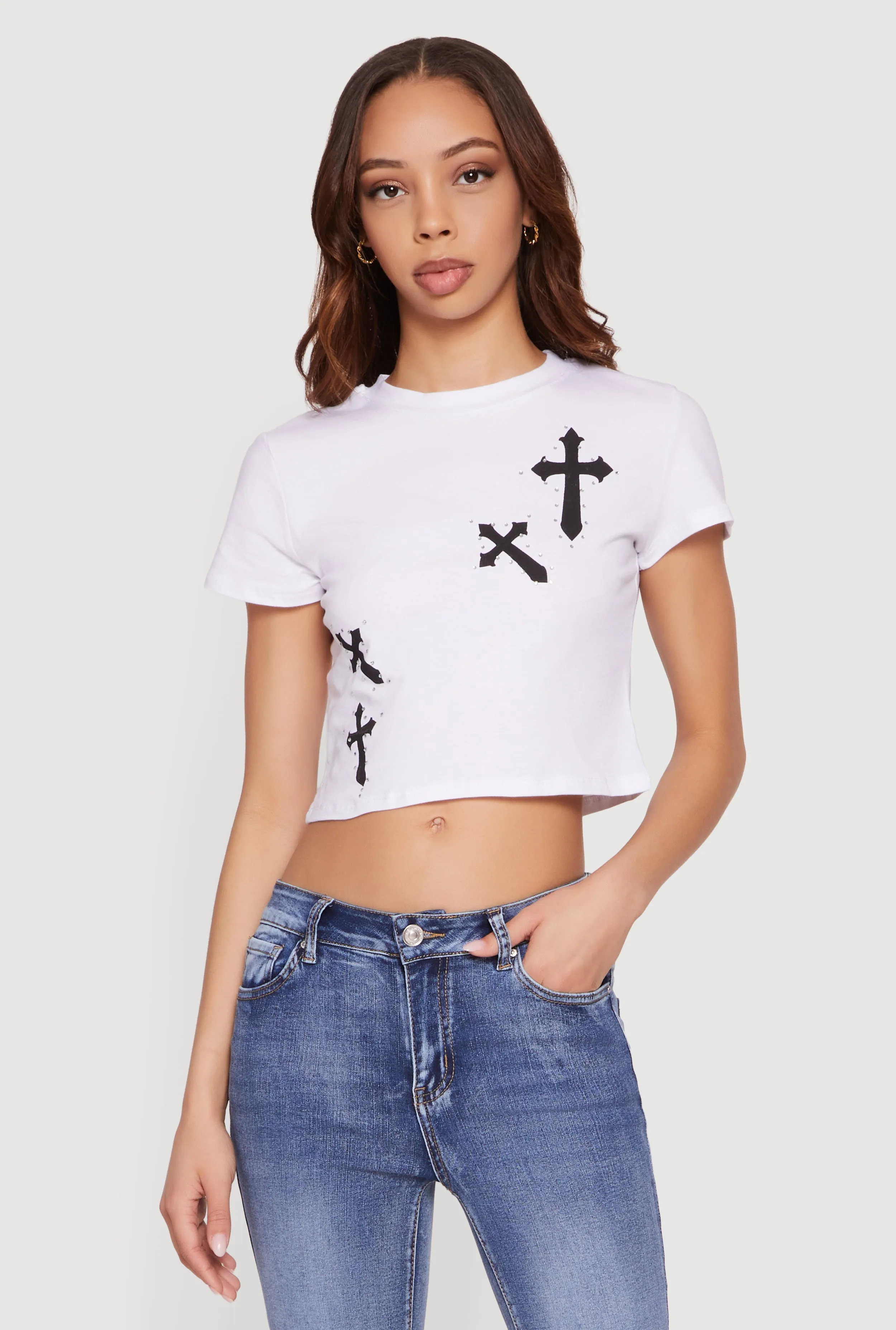 Rhinestone Cross Graphic Cropped Tee sold by Rainbow product image thumbnail 2