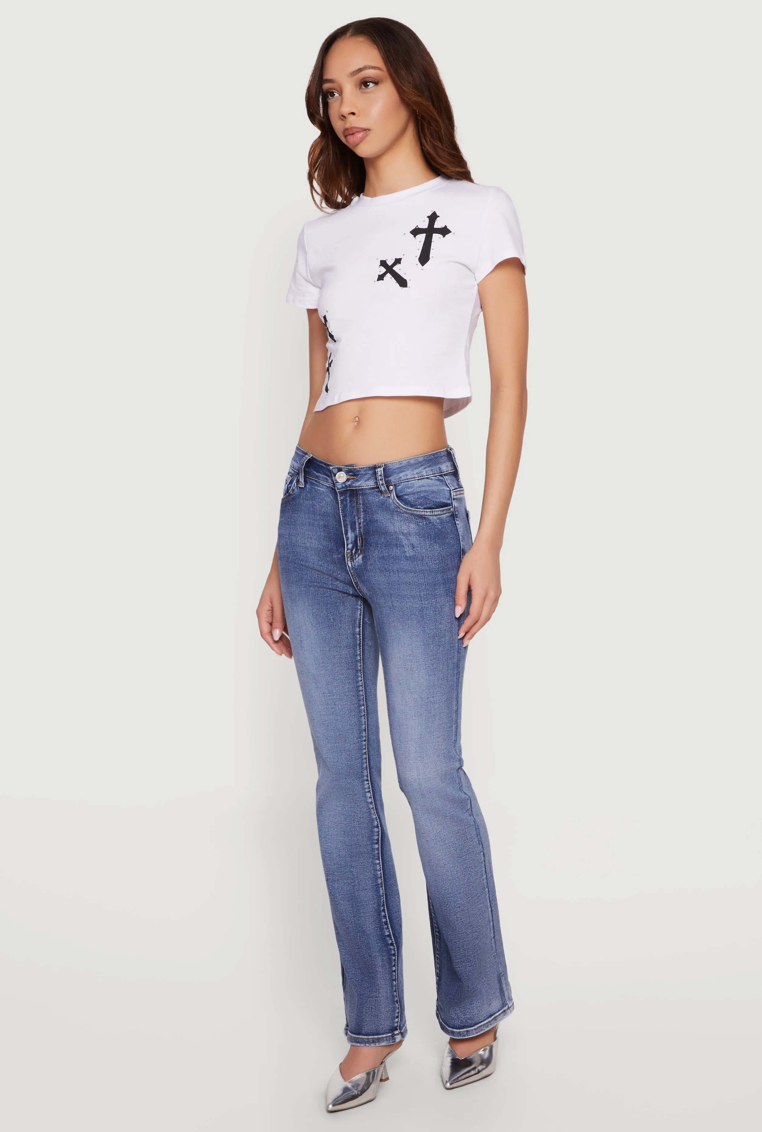 Rhinestone Cross Graphic Cropped Tee sold by Rainbow product image thumbnail 3