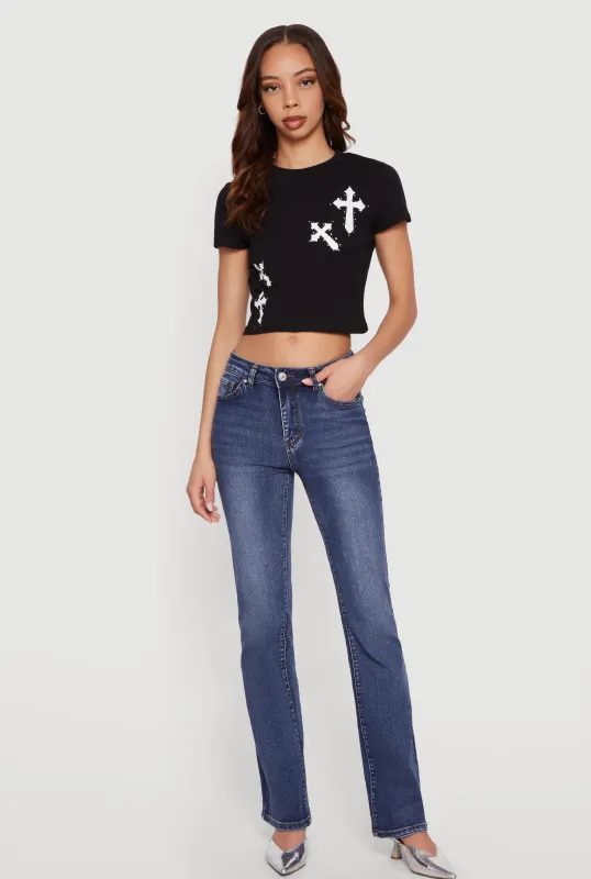 Rhinestone Cross Graphic Cropped Tee made by Rainbow