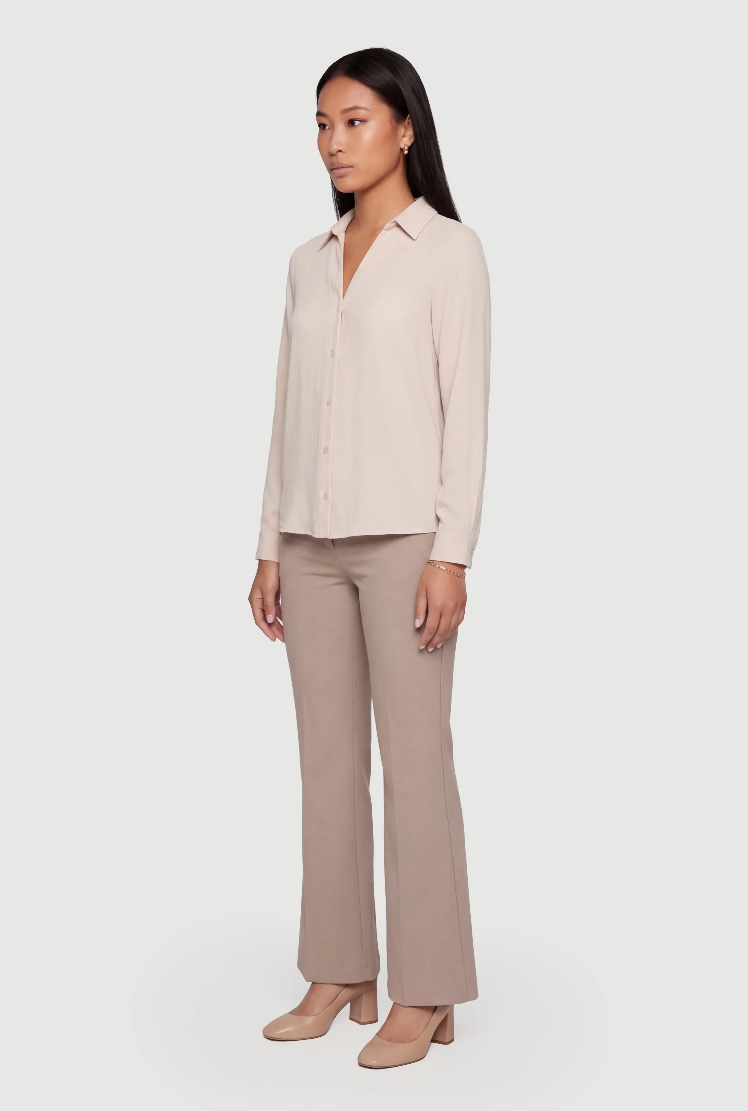 Crepe Knit Long Sleeve Button Front Shirt sold by Rainbow product image thumbnail 3