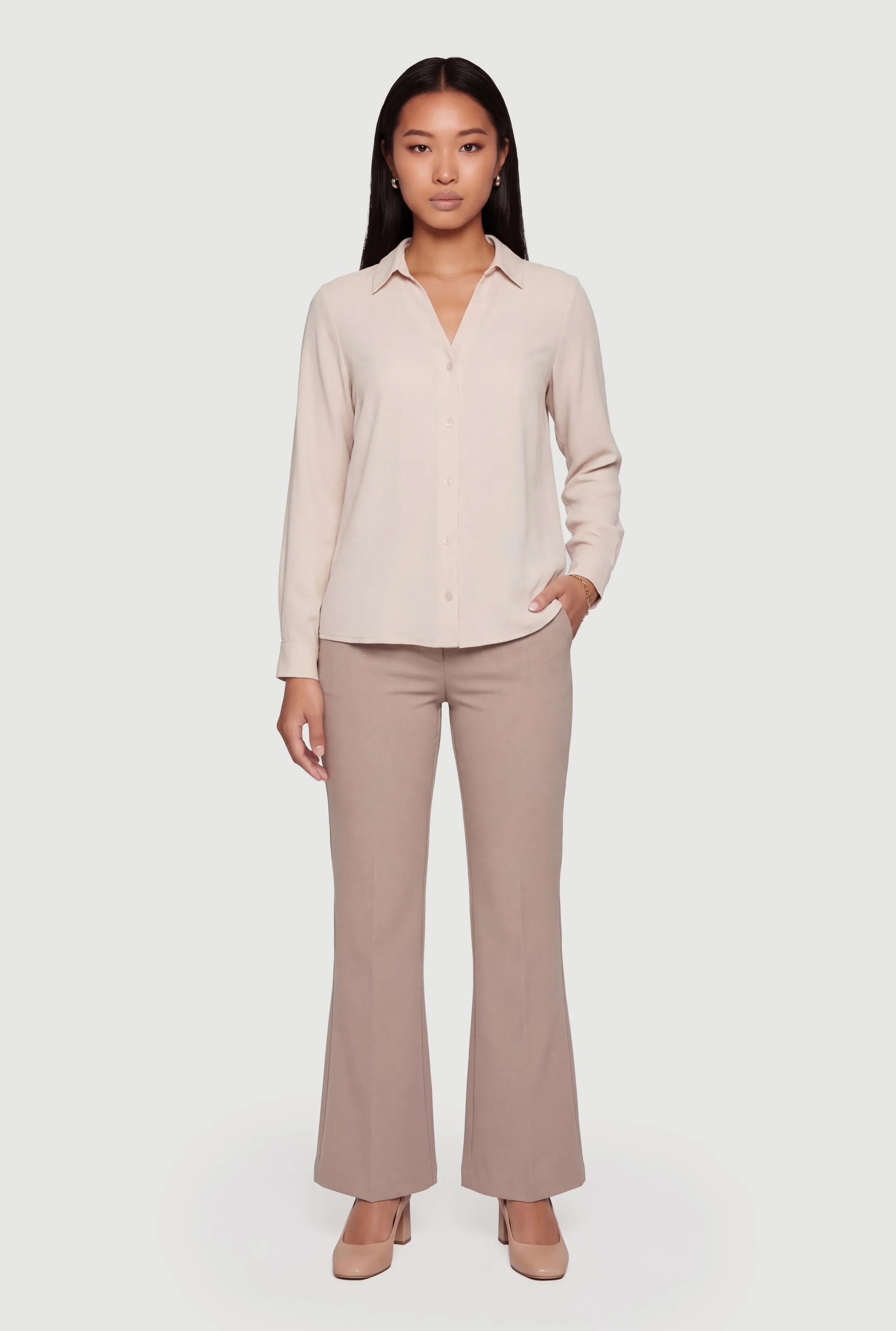 Crepe Knit Long Sleeve Button Front Shirt sold by Rainbow