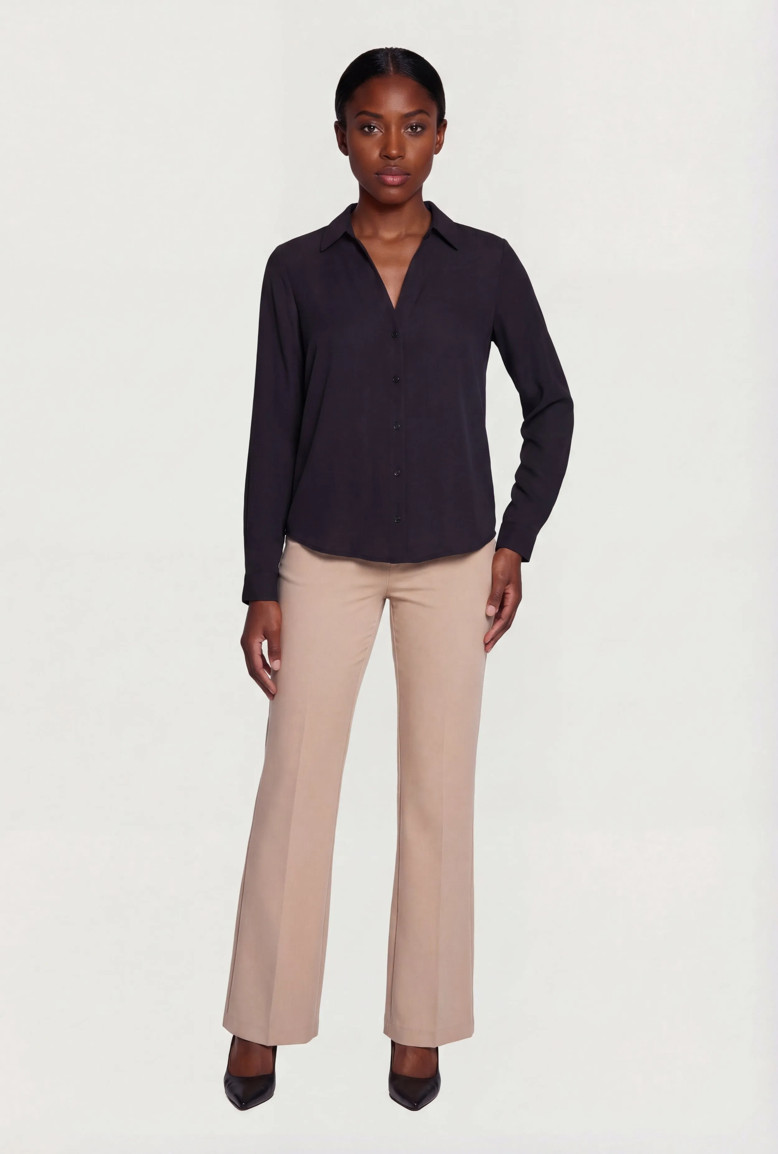 Crepe Knit Long Sleeve Button Front Shirt sold by Rainbow