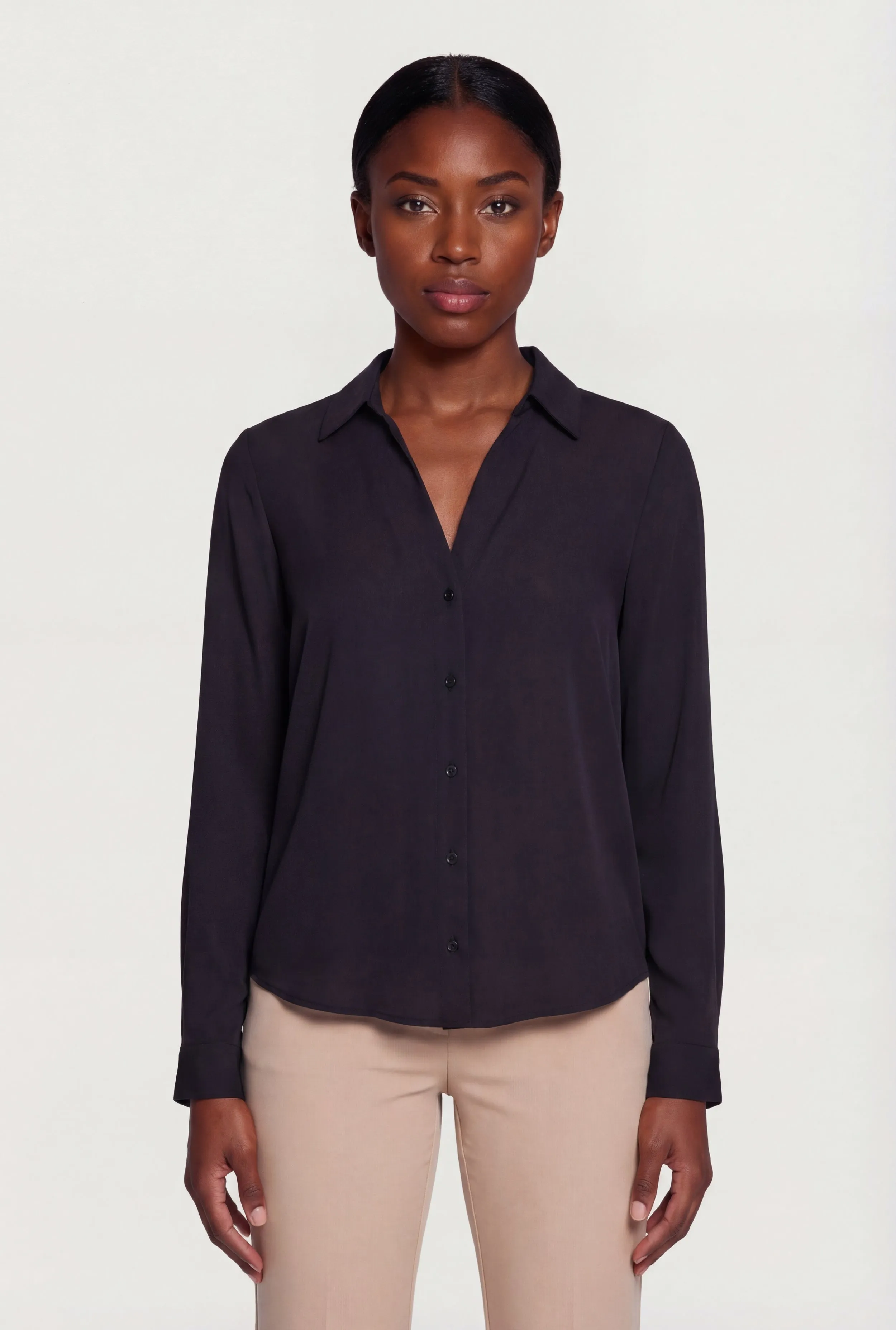 Crepe Knit Long Sleeve Button Front Shirt sold by Rainbow product image thumbnail 2