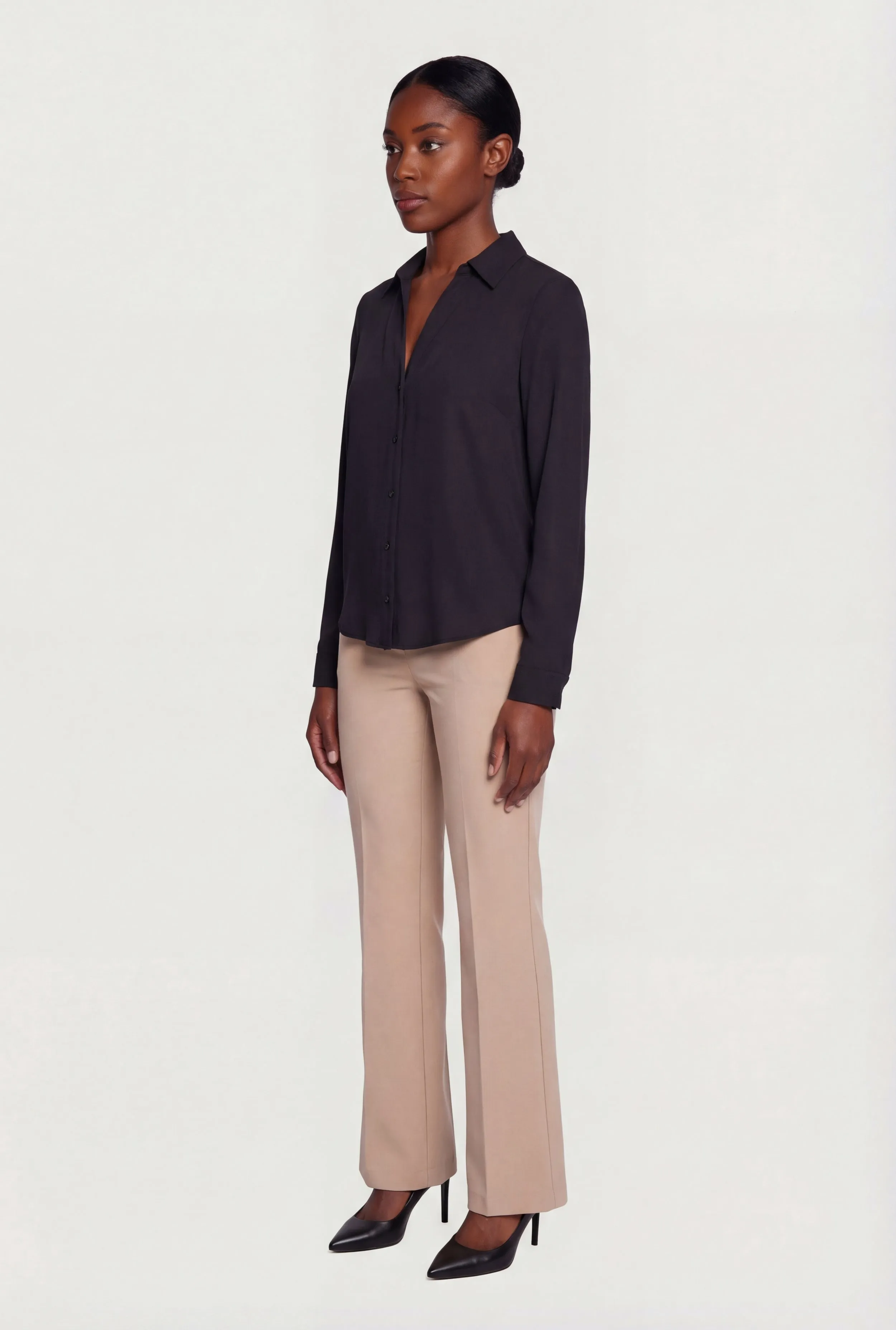 Crepe Knit Long Sleeve Button Front Shirt sold by Rainbow product image thumbnail 3