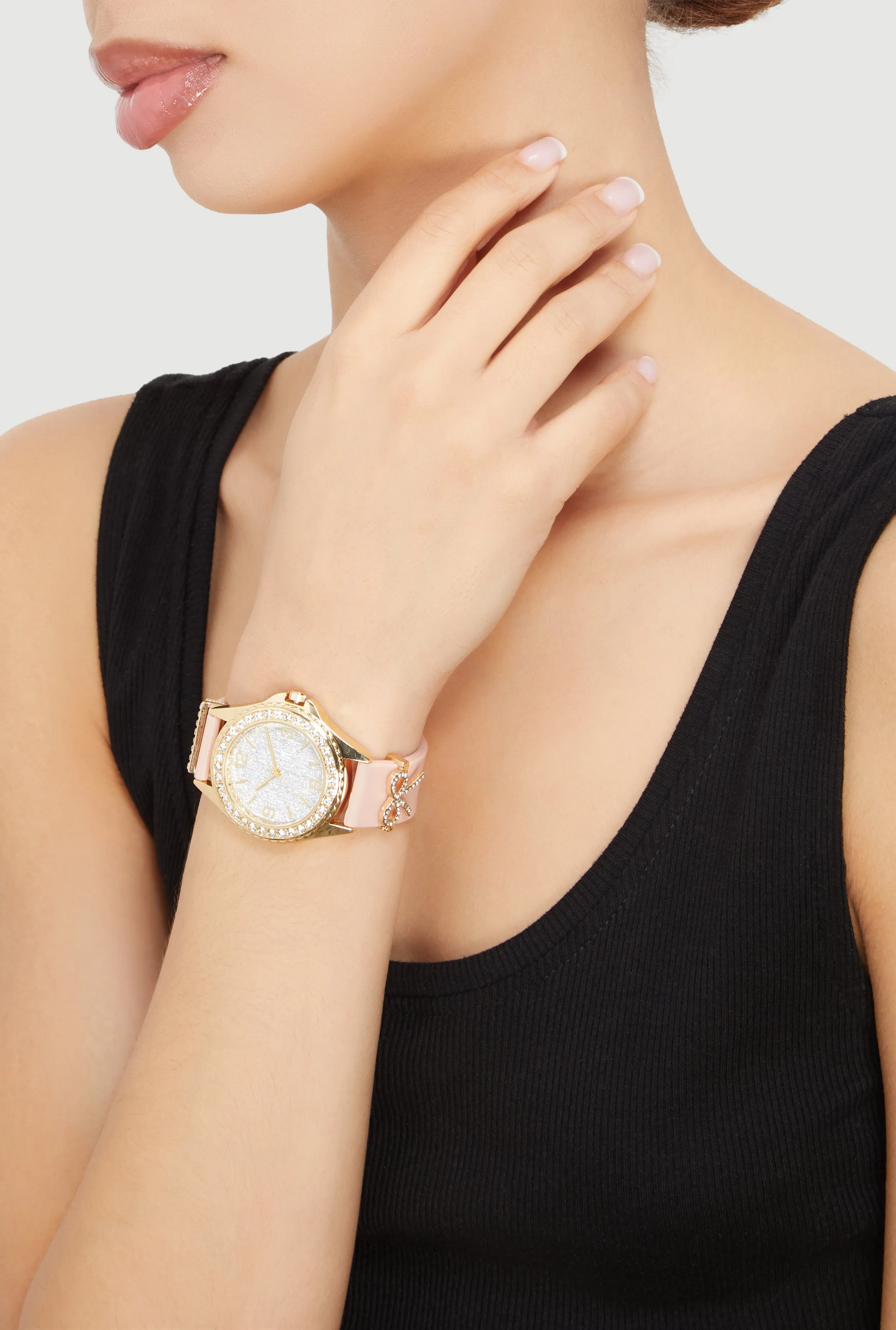 Rhinestone Bow Silicone Strap Analog Watch sold by Rainbow product image thumbnail 2