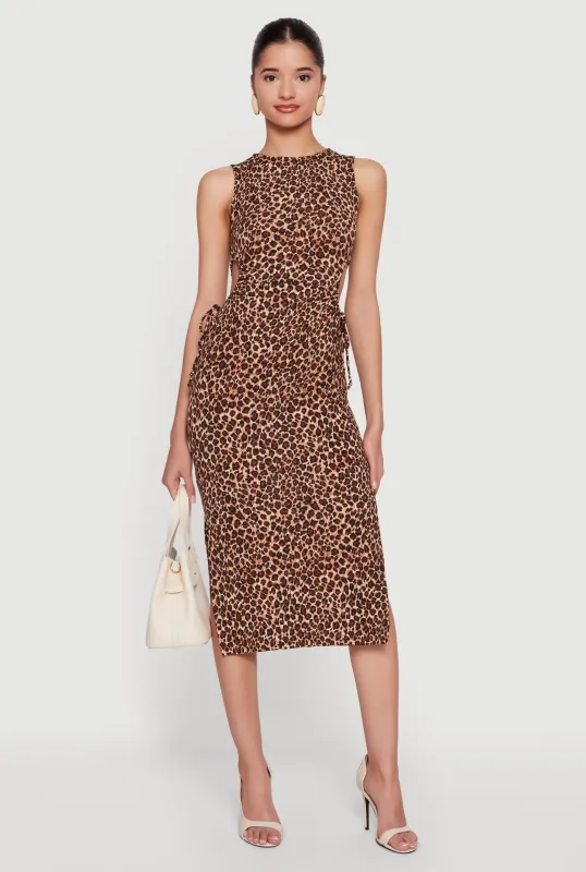 Sleeveless Side Cutout Leopard Print Midi Dress made by Ambiance