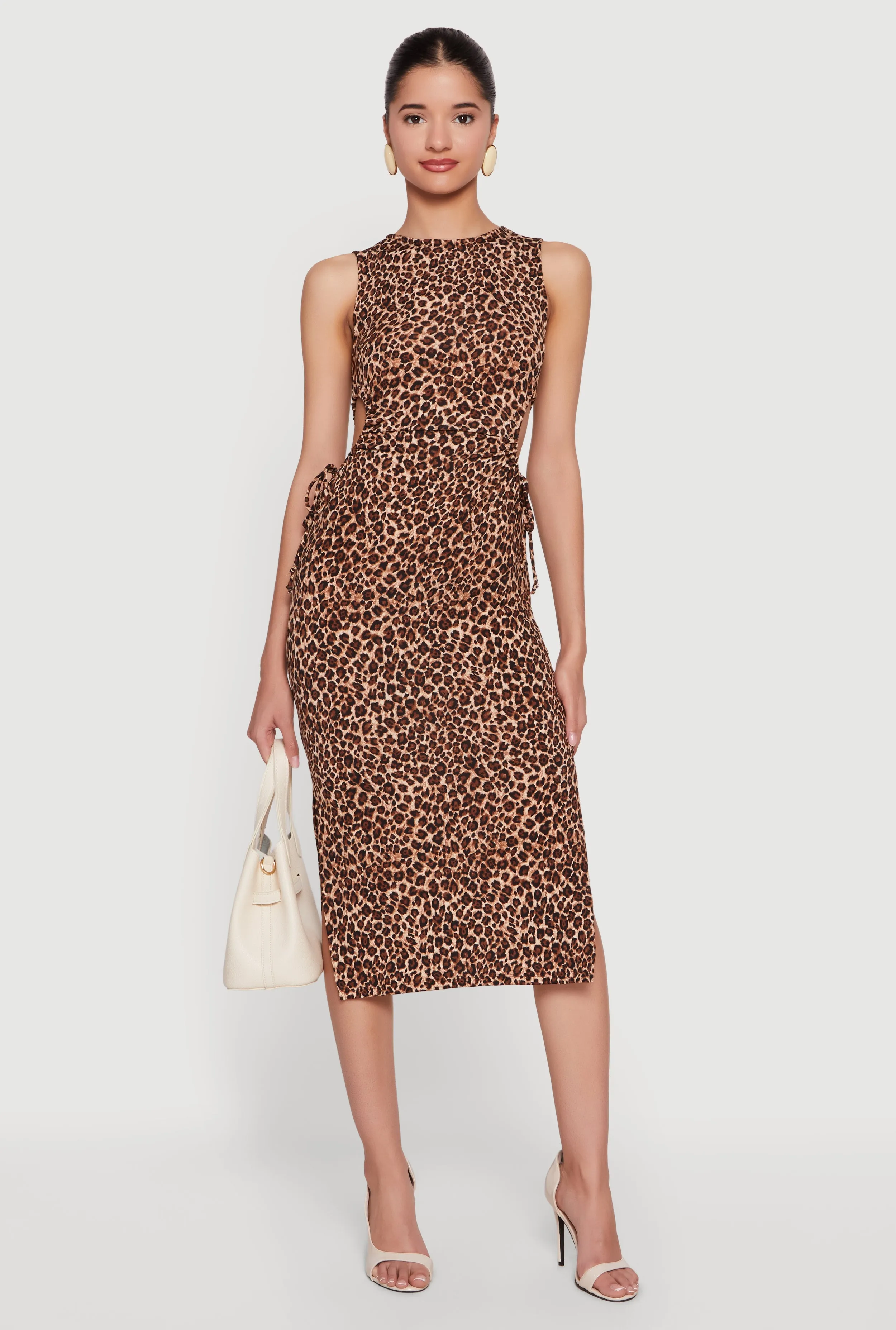 Sleeveless Side Cutout Leopard Print Midi Dress sold by Rainbow