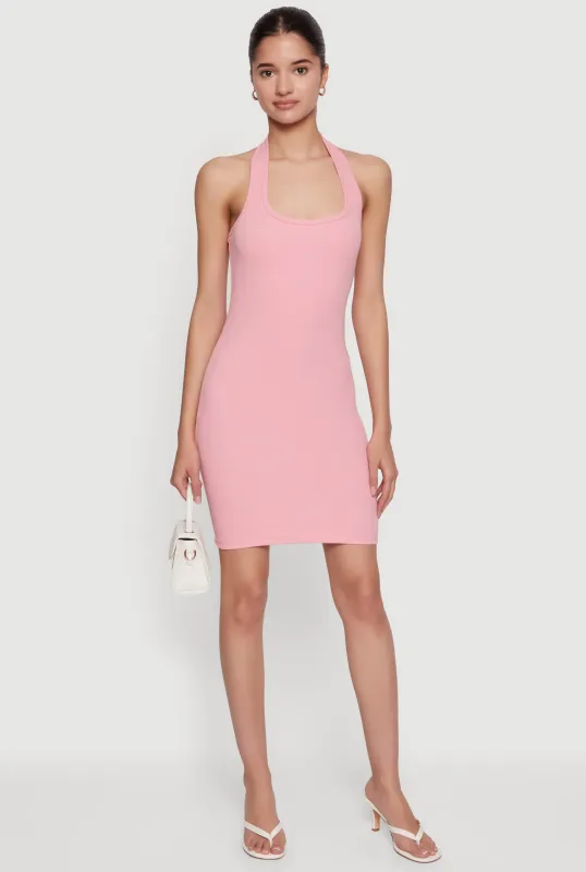Ribbed Knit Halter Mini Dress made by Ambiance